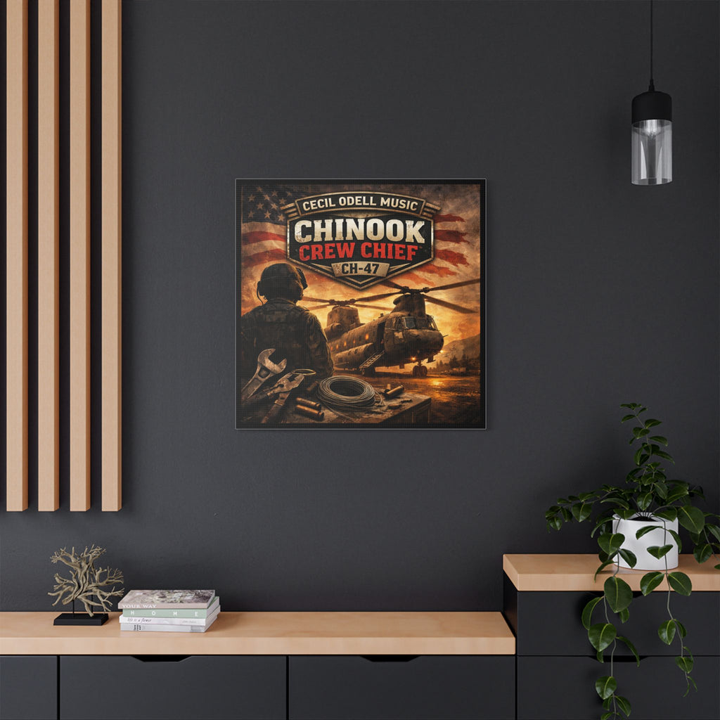 Chinook Crew Chief CH-47 Satin Stretched Canvas Wall Art