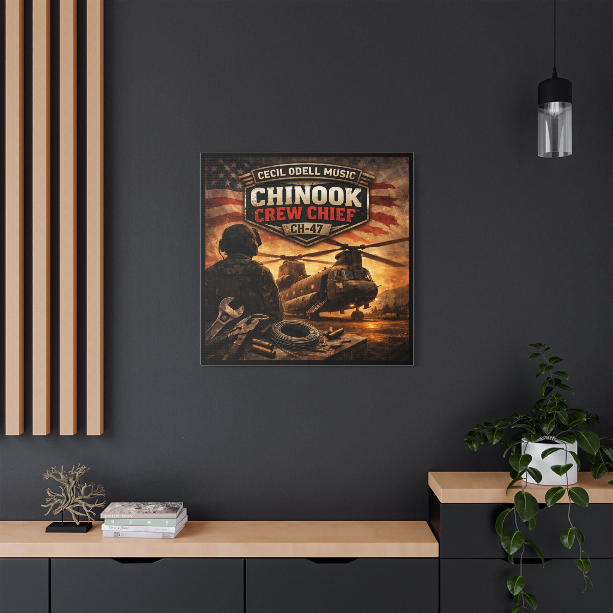 Chinook Crew Chief CH-47 Satin Stretched Canvas Wall Art