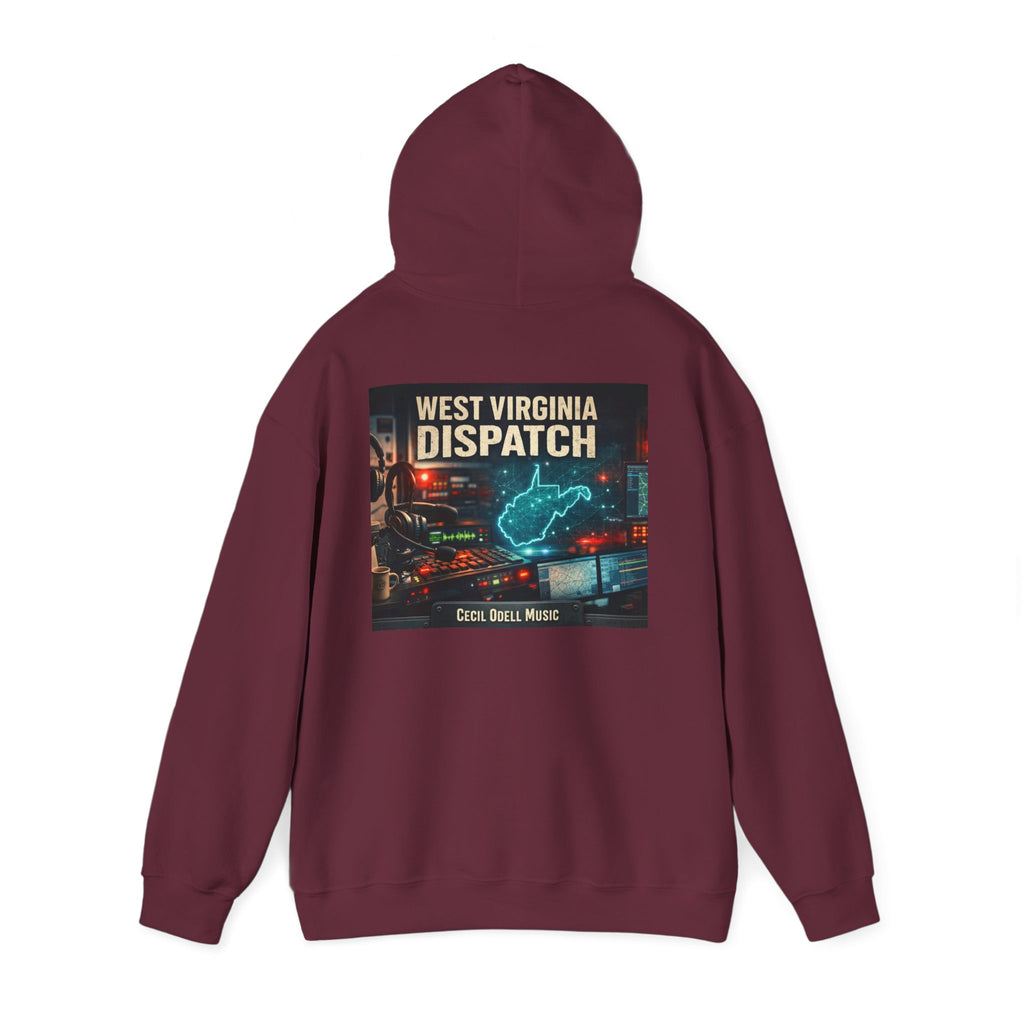West Virginia Dispatch Hoodie: Retro Neon State Map & Eagle Graphic
