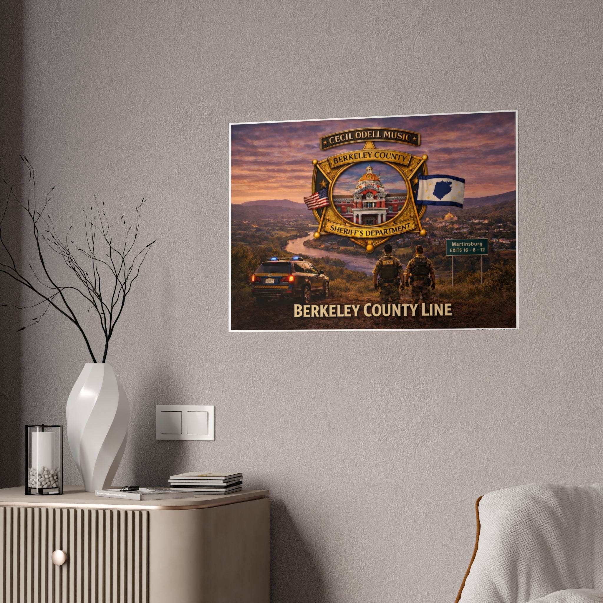 Berkeley County Line Gloss Poster: Sheriff’s Department Badge Scenic Tribute