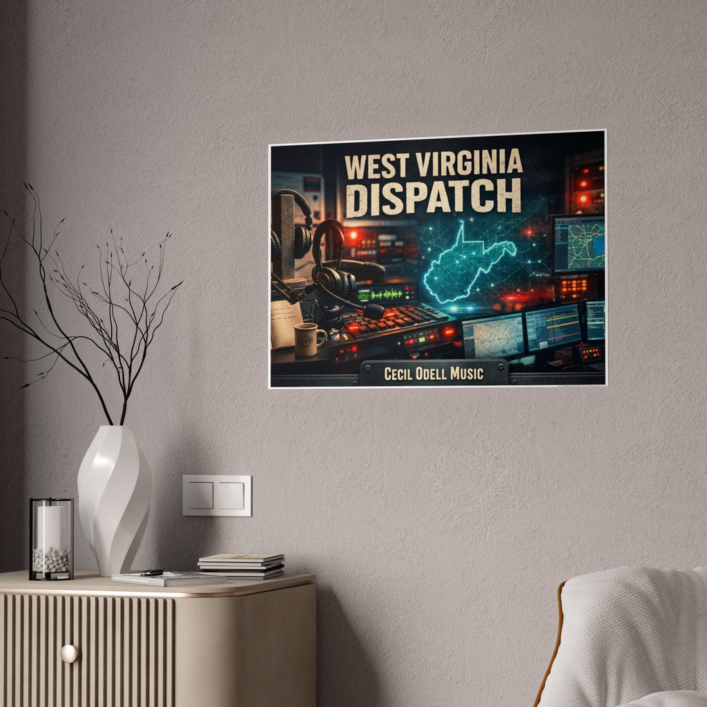 West Virginia Dispatch Gloss Poster: Retro Radio Control Room Wall Art