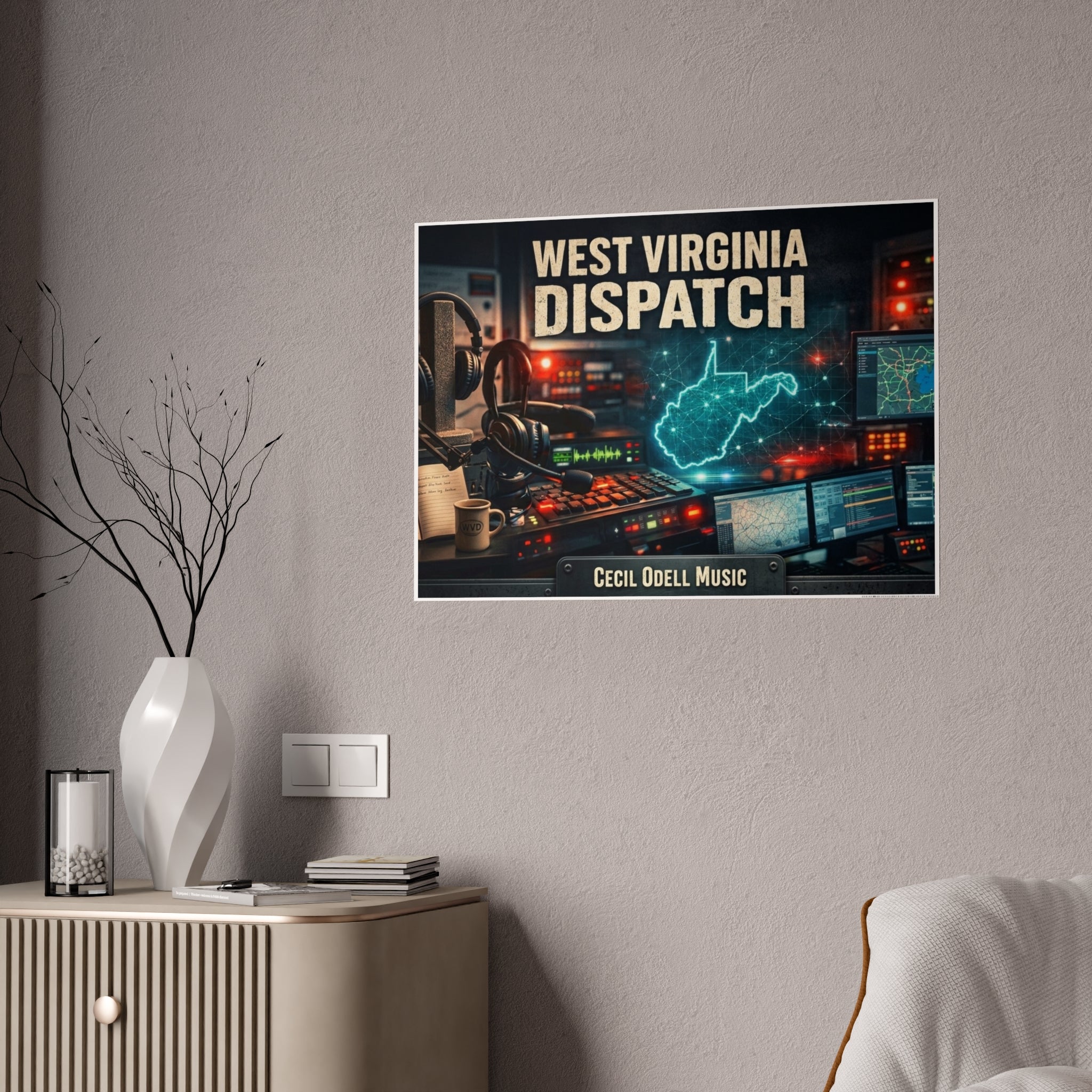 West Virginia Dispatch Gloss Poster: Retro Radio Control Room Wall Art