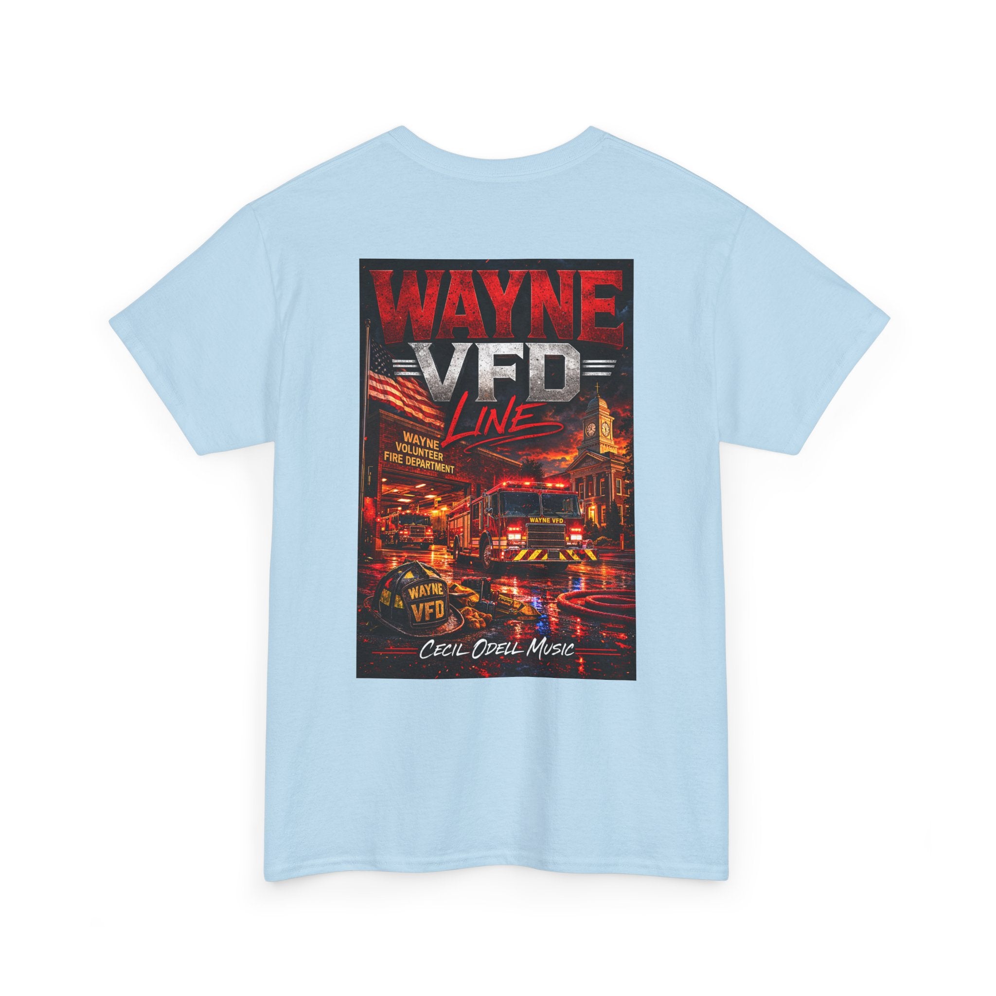 Wayne VFD Line Graphic Tee: Retro Firefighter Poster Shirt