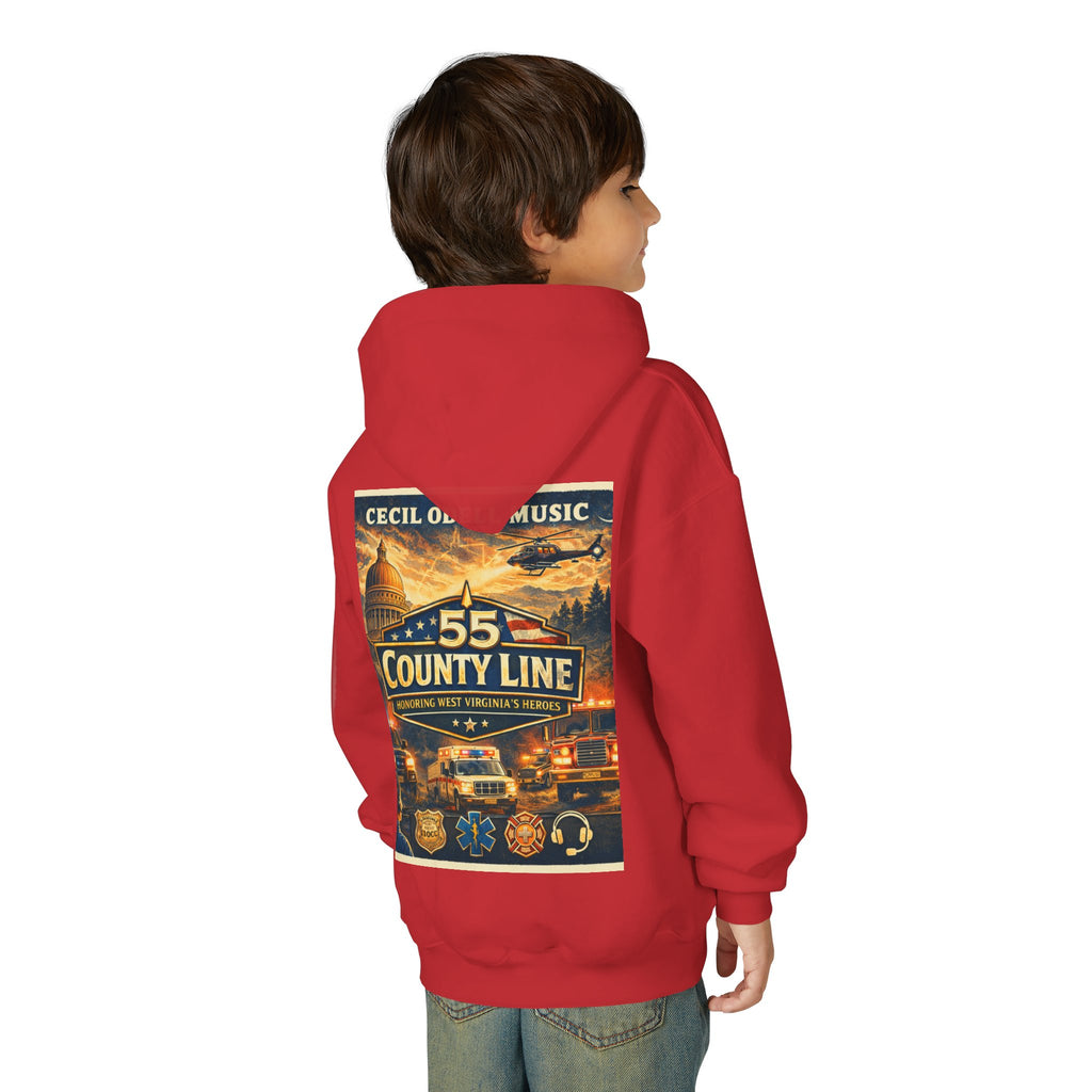 Youth Hoodie - '55 County Line' West Virginia Line Music Graphic Pullover