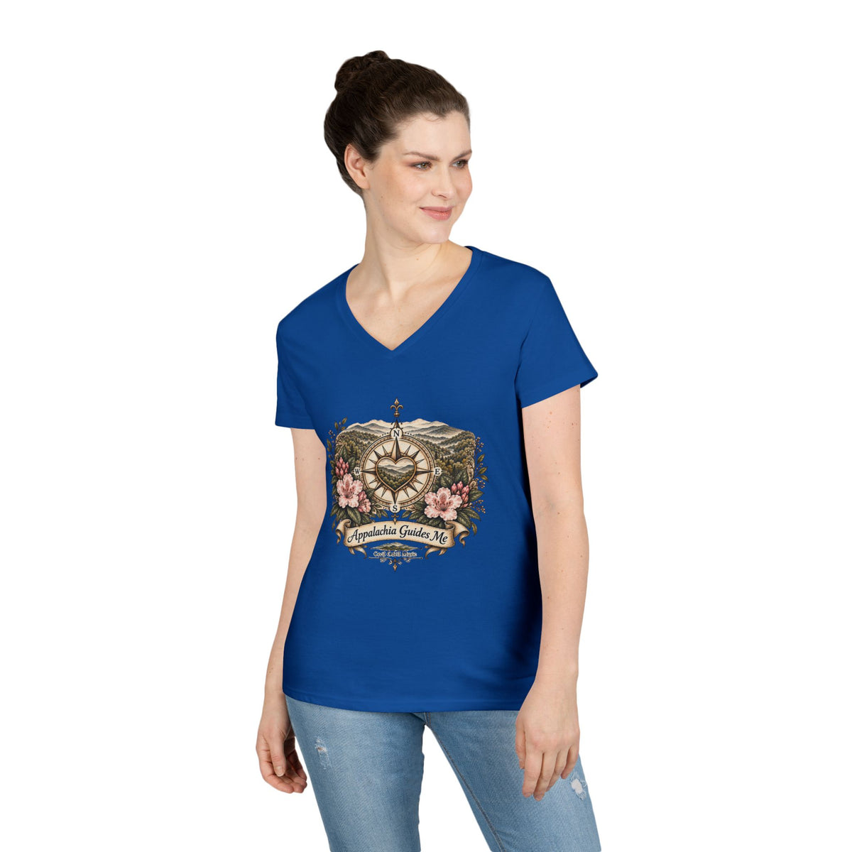Appalachian Guide Floral Compass V-Neck Tee