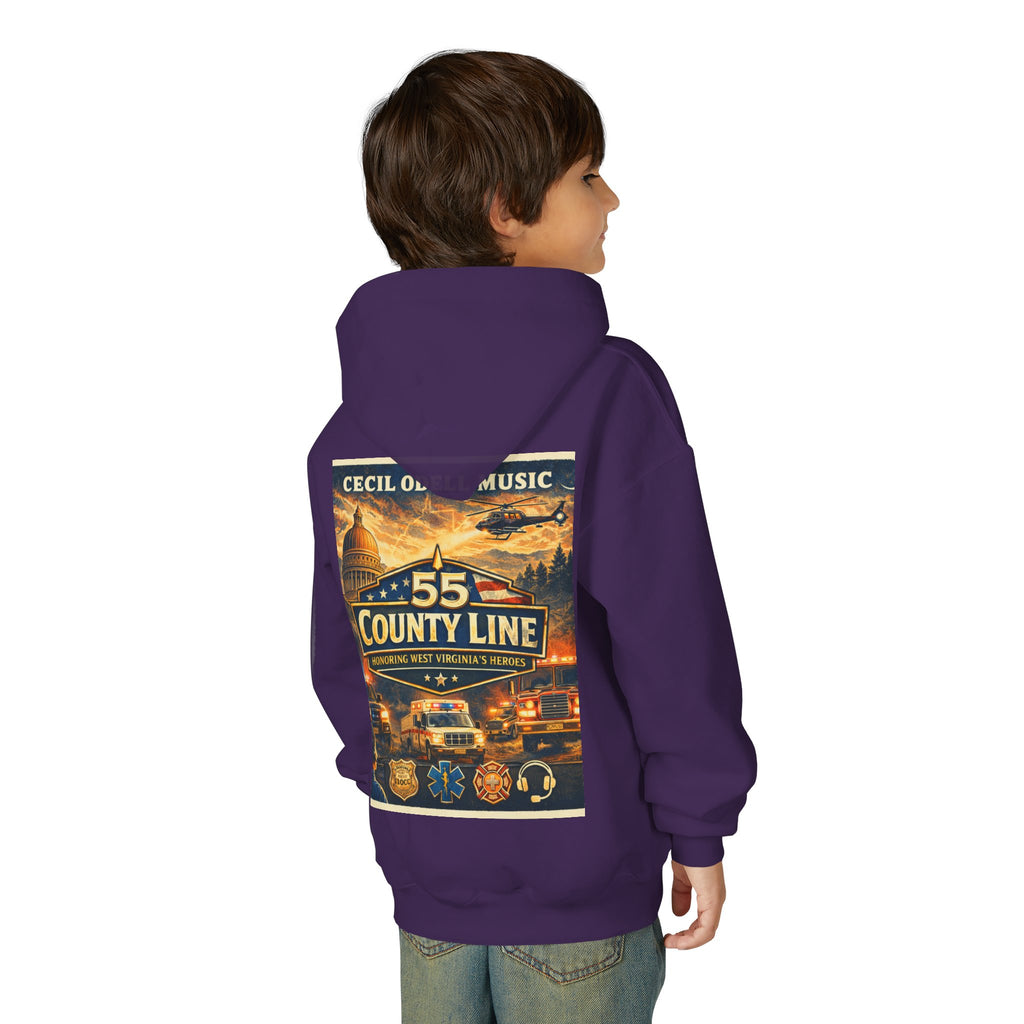 Youth Hoodie - '55 County Line' West Virginia Line Music Graphic Pullover