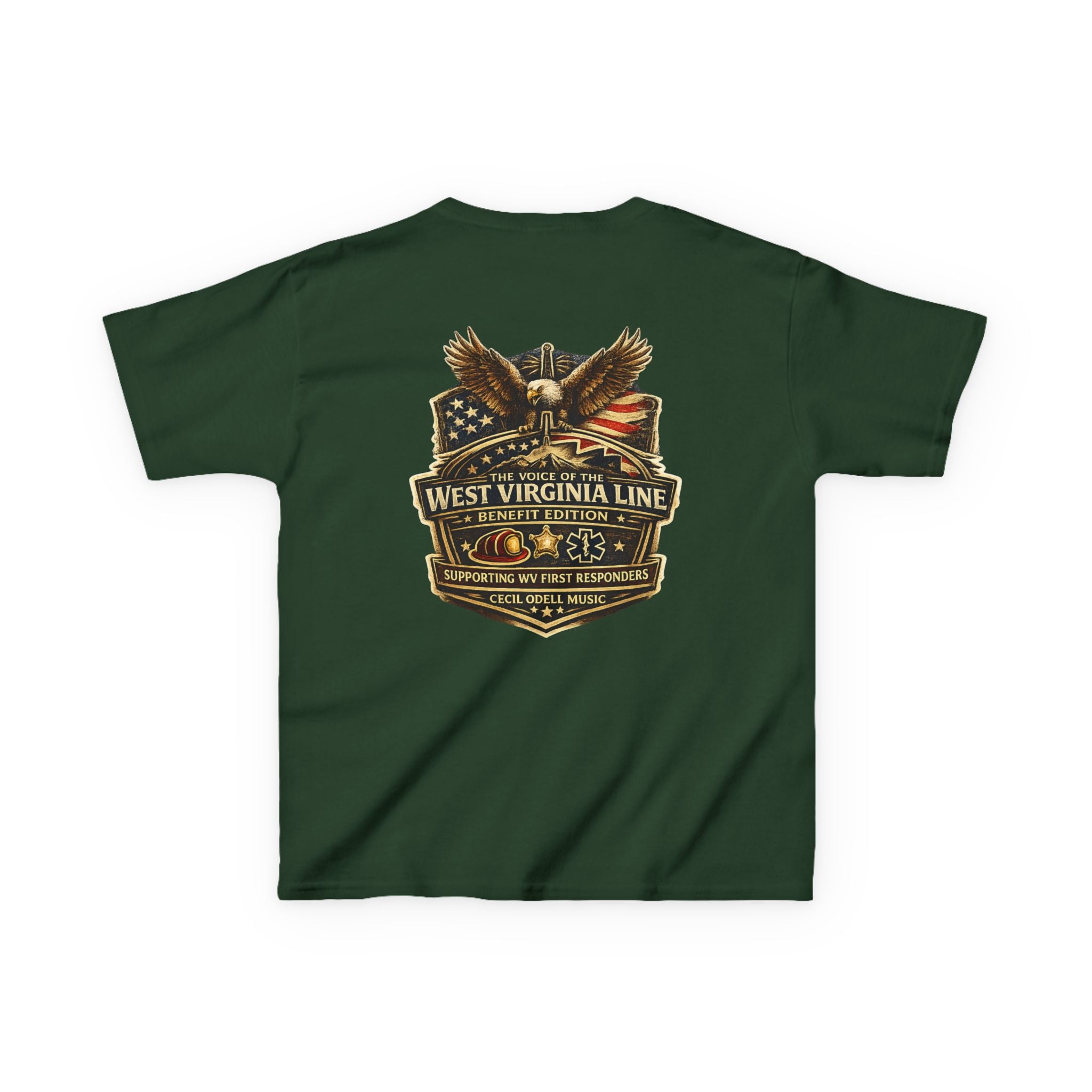 Kids T‑Shirt: Vintage West Virginia Line Badge with Eagle & American Flag