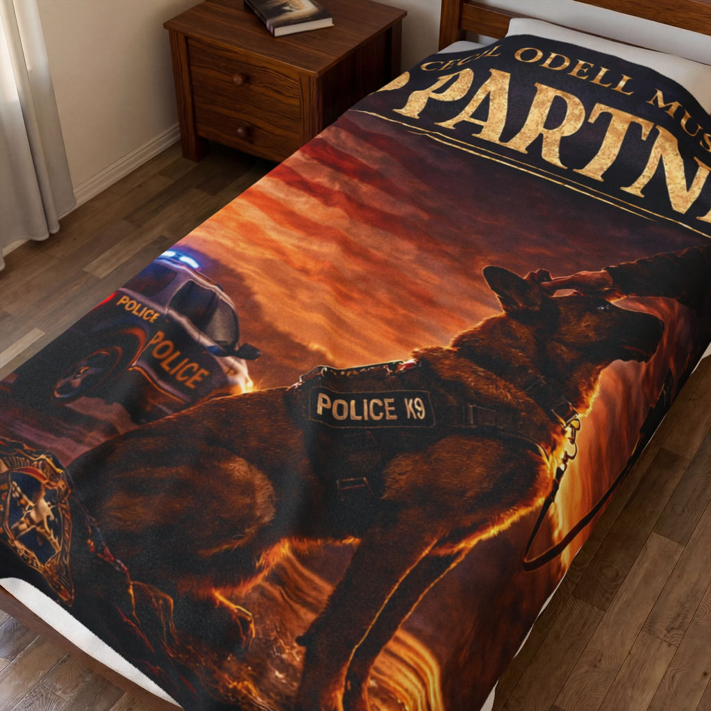 K9 Partner Velveteen Plush Blanket: Police K9 Tribute Throw with American Flag