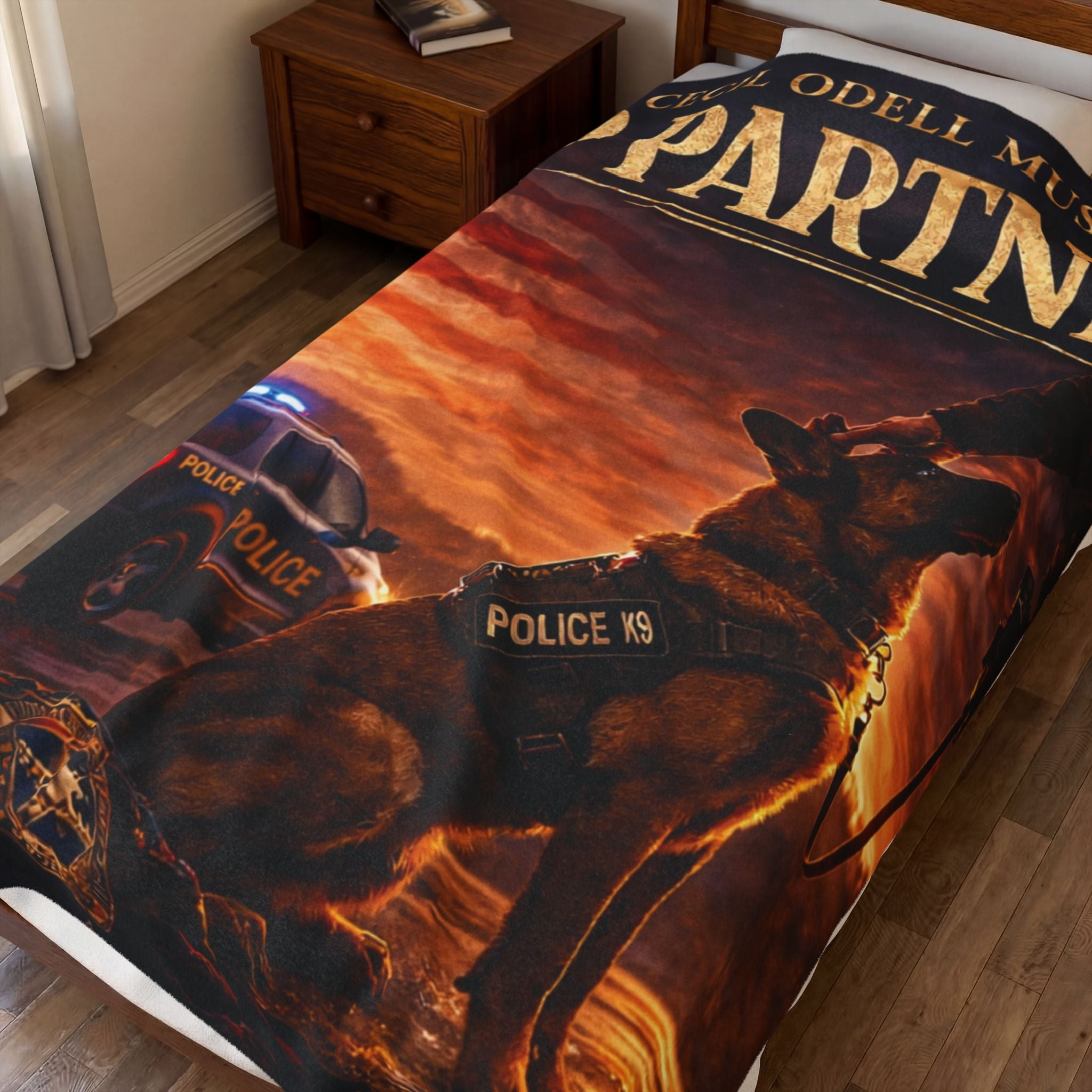 K9 Partner Velveteen Plush Blanket: Police K9 Tribute Throw with American Flag