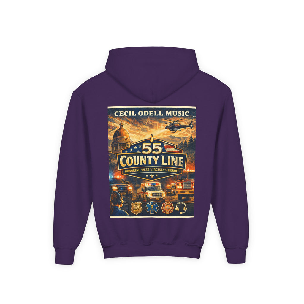 Youth Hoodie - '55 County Line' West Virginia Line Music Graphic Pullover