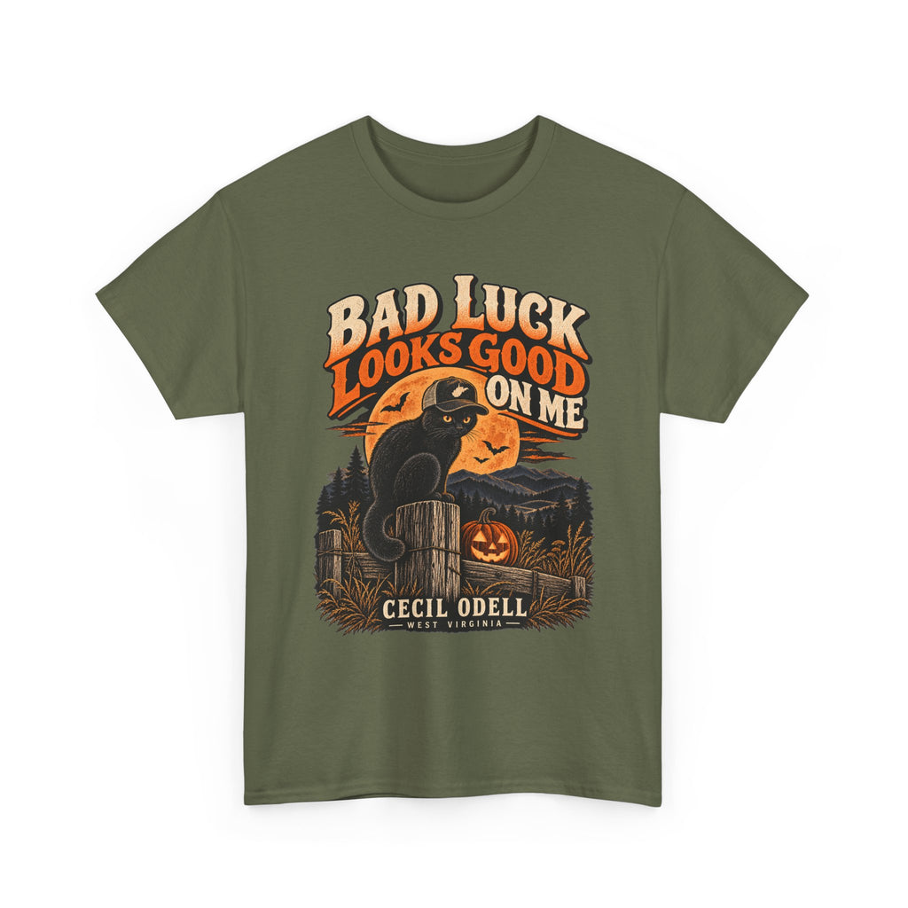 Bad Luck Looks Good on Me Halloween Tee | Cecil Odell