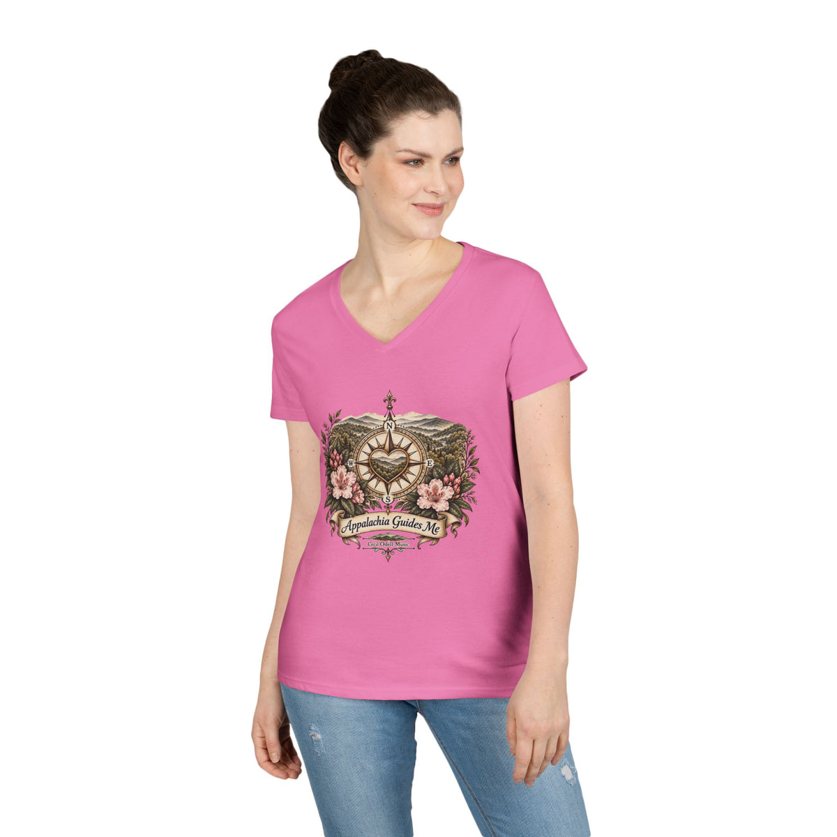Appalachian Guide Floral Compass V-Neck Tee