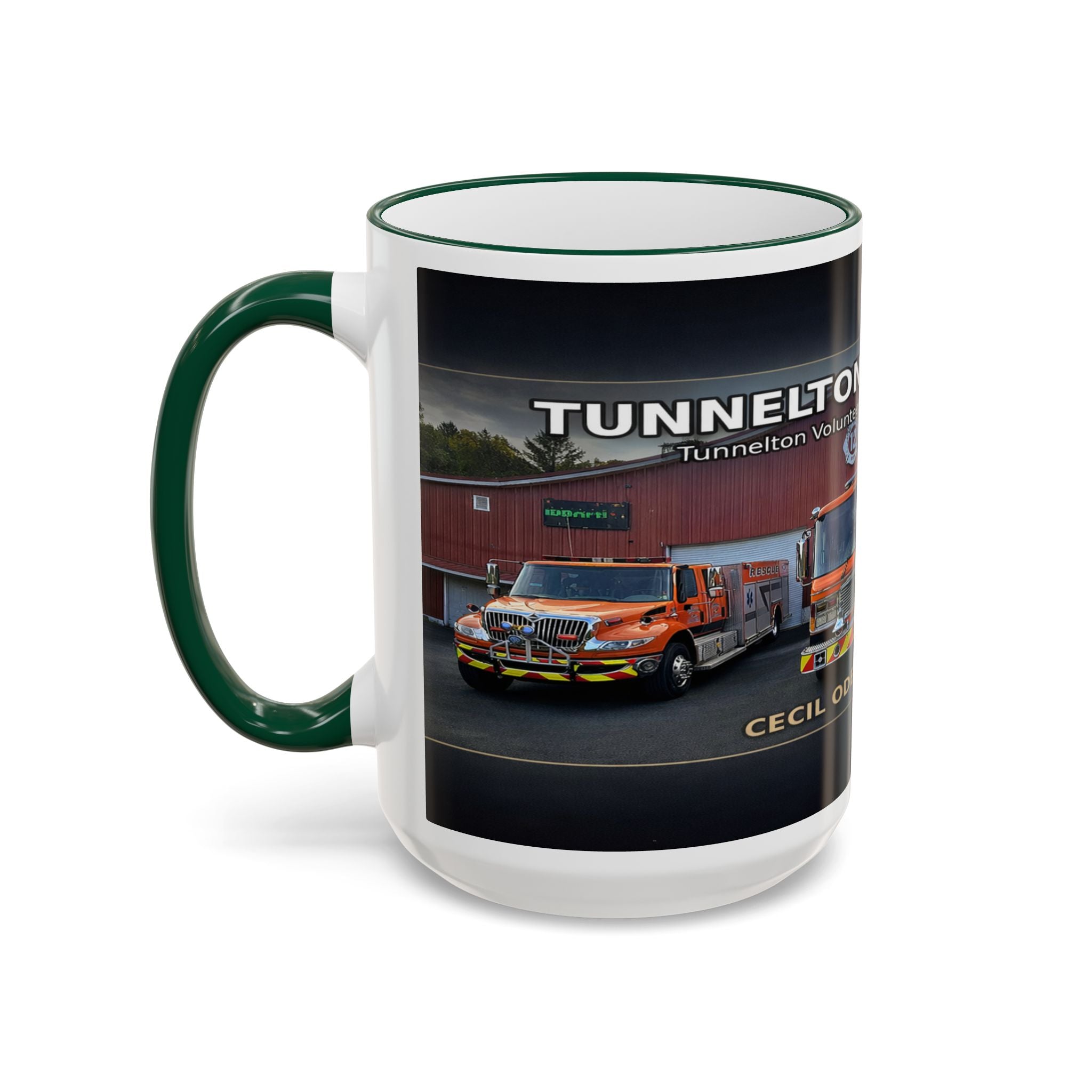 Fire Truck Photo Accent Rim Mug: "Cecil Odell Music" Volunteer Fire Department Tribute (11oz/15oz)