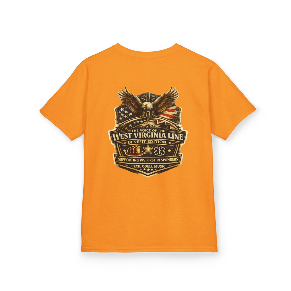 Kids T‑Shirt: Vintage West Virginia Line Badge with Eagle & American Flag