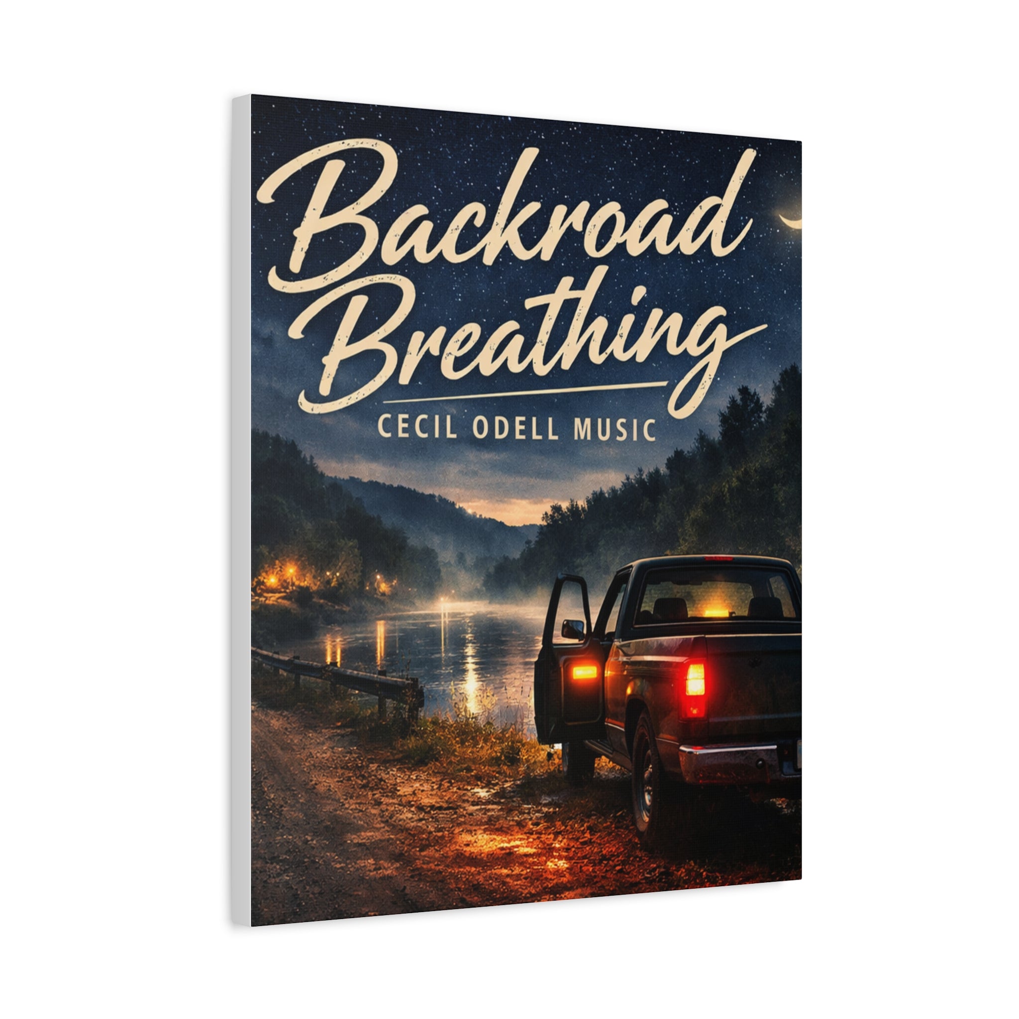 Backroad Breathing Matte Canvas Wall Art – Night Truck Landscape Music Print