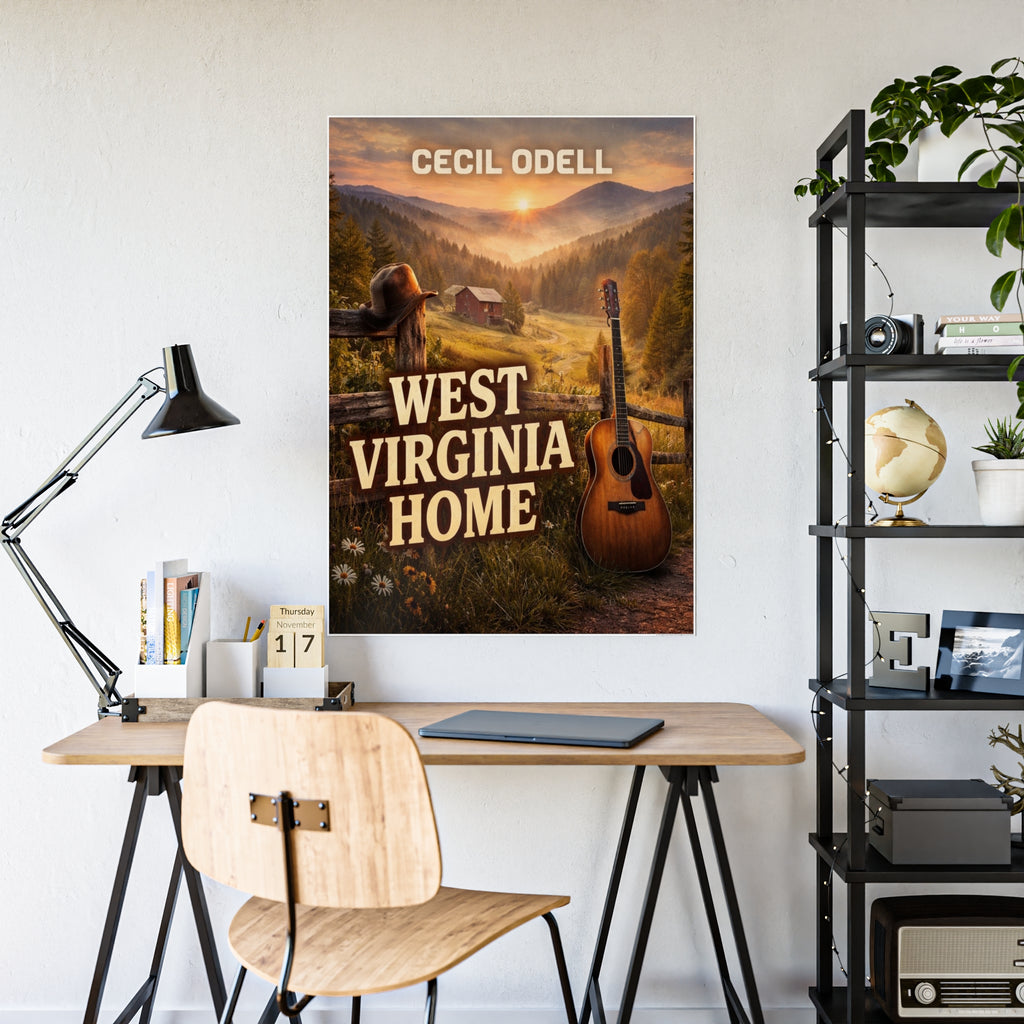 West Virginia Home Poster: Rustic Mountain Guitar Wall Art