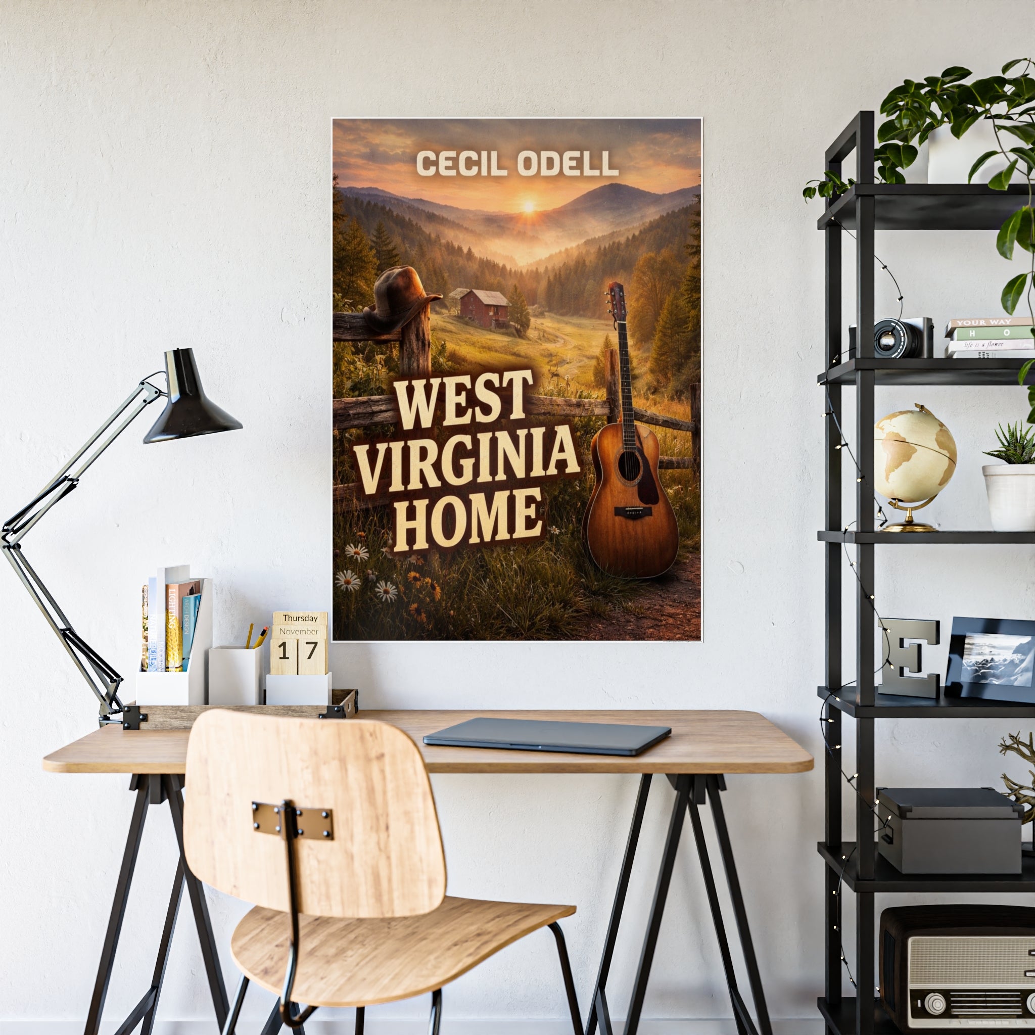 West Virginia Home Poster: Rustic Mountain Guitar Wall Art