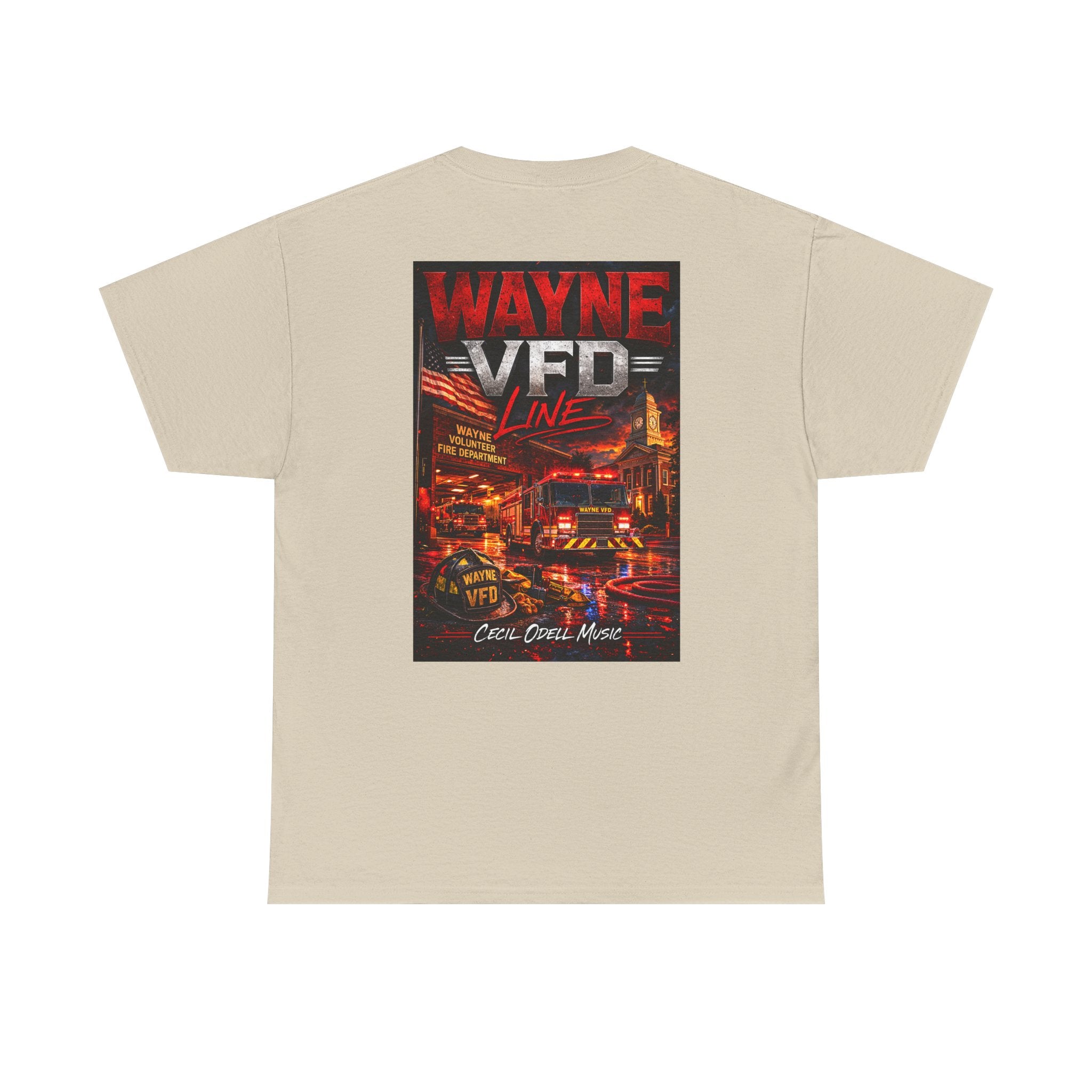 Wayne VFD Line Graphic Tee: Retro Firefighter Poster Shirt