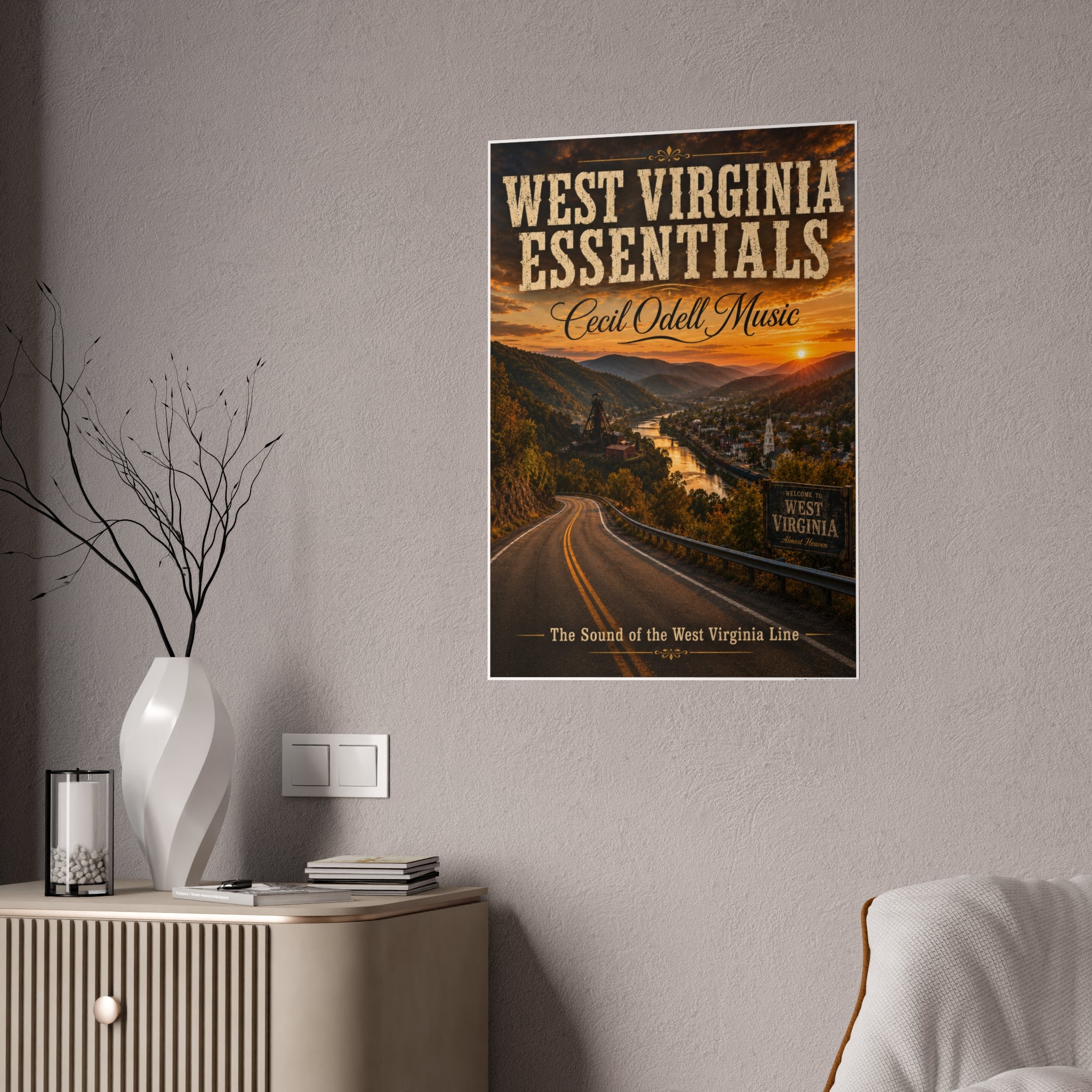 West Virginia Essentials Gloss Poster — Vintage Scenic State Music Print