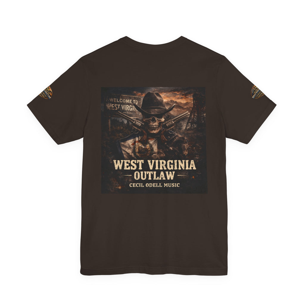West Virginia Outlaw T-Shirt: Rustic Skull & Guns Country Graphic Tee