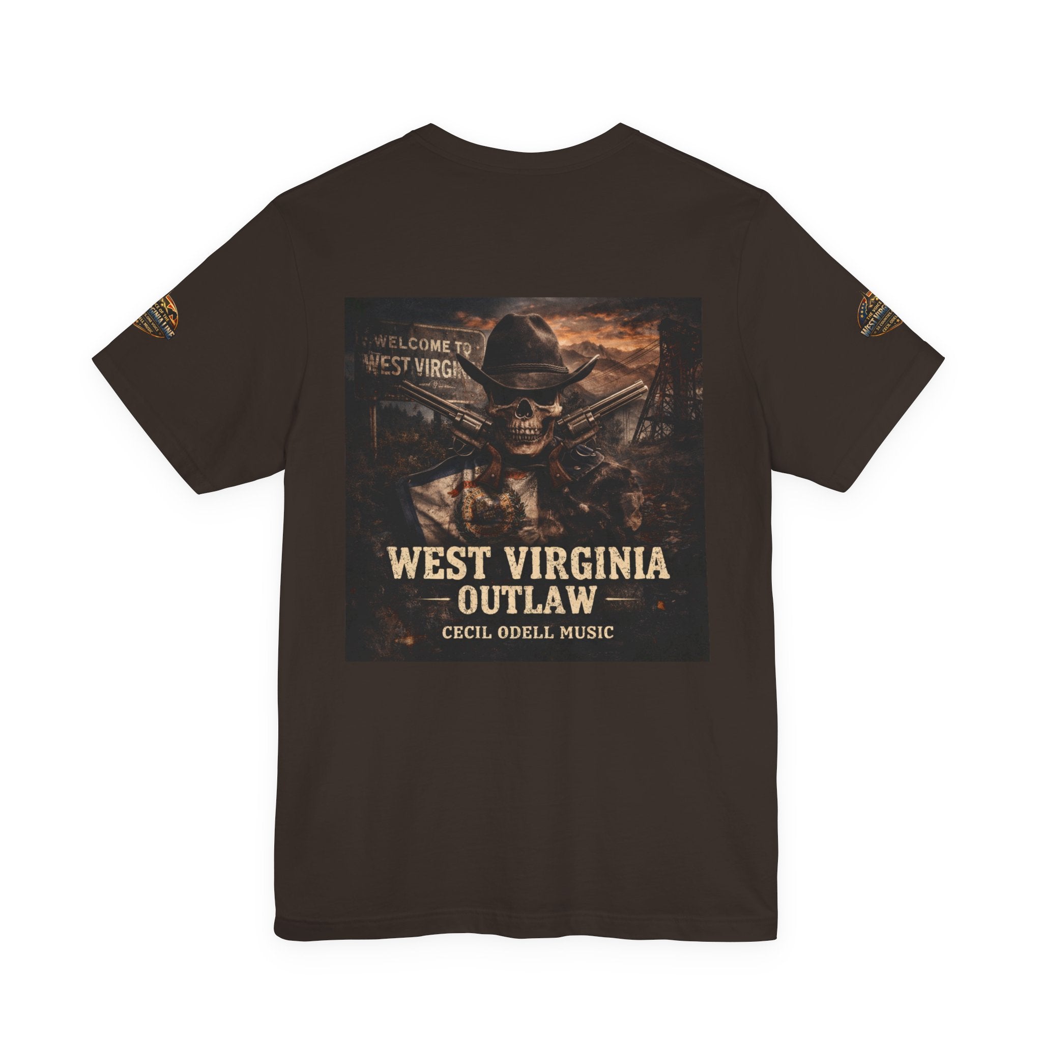 West Virginia Outlaw T-Shirt: Rustic Skull & Guns Country Graphic Tee
