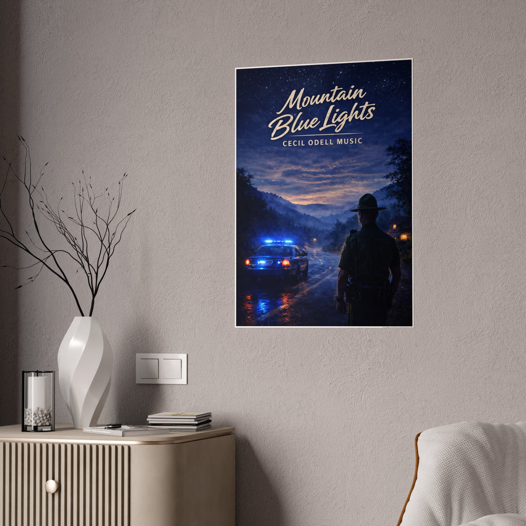 Poster: "Mountain Blue Lights" Movie-Style Gloss Art Print