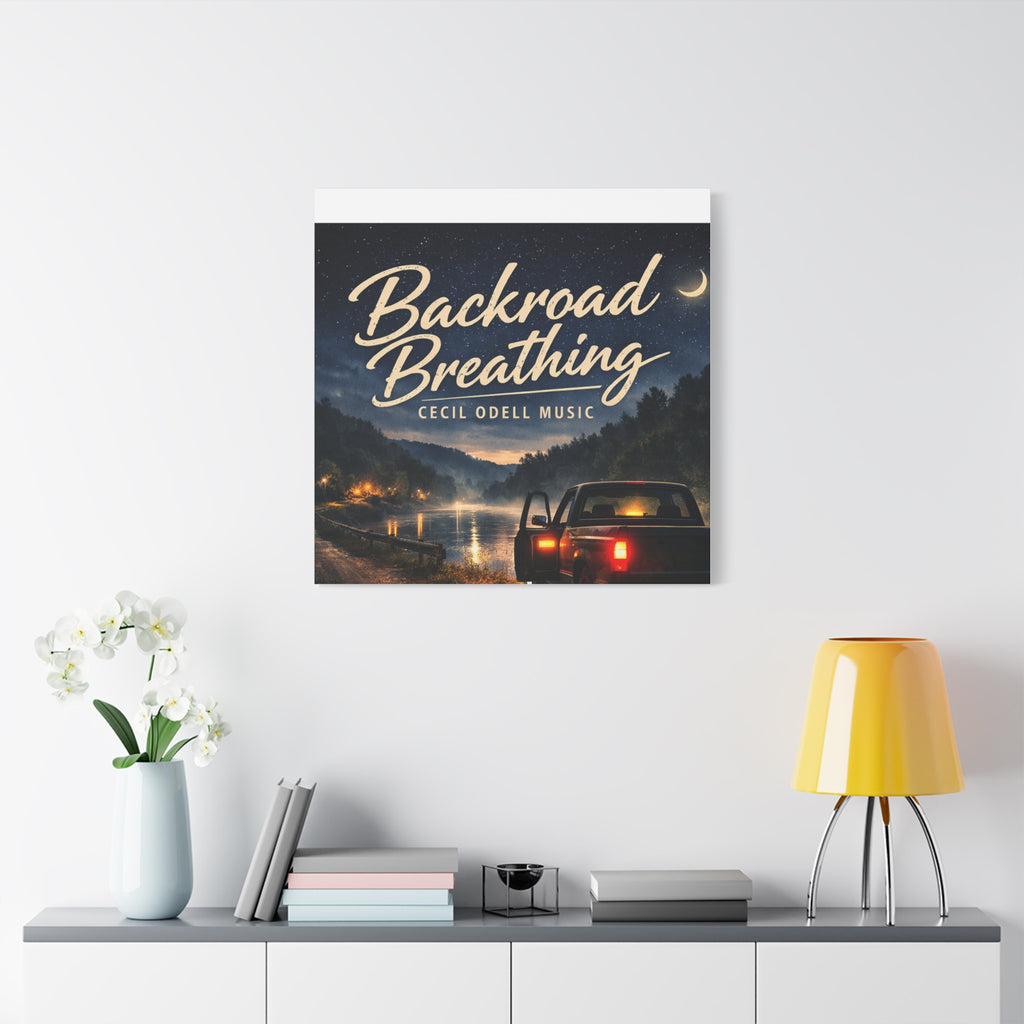 Backroad Breathing Matte Canvas Wall Art: Night Truck Landscape Music Print