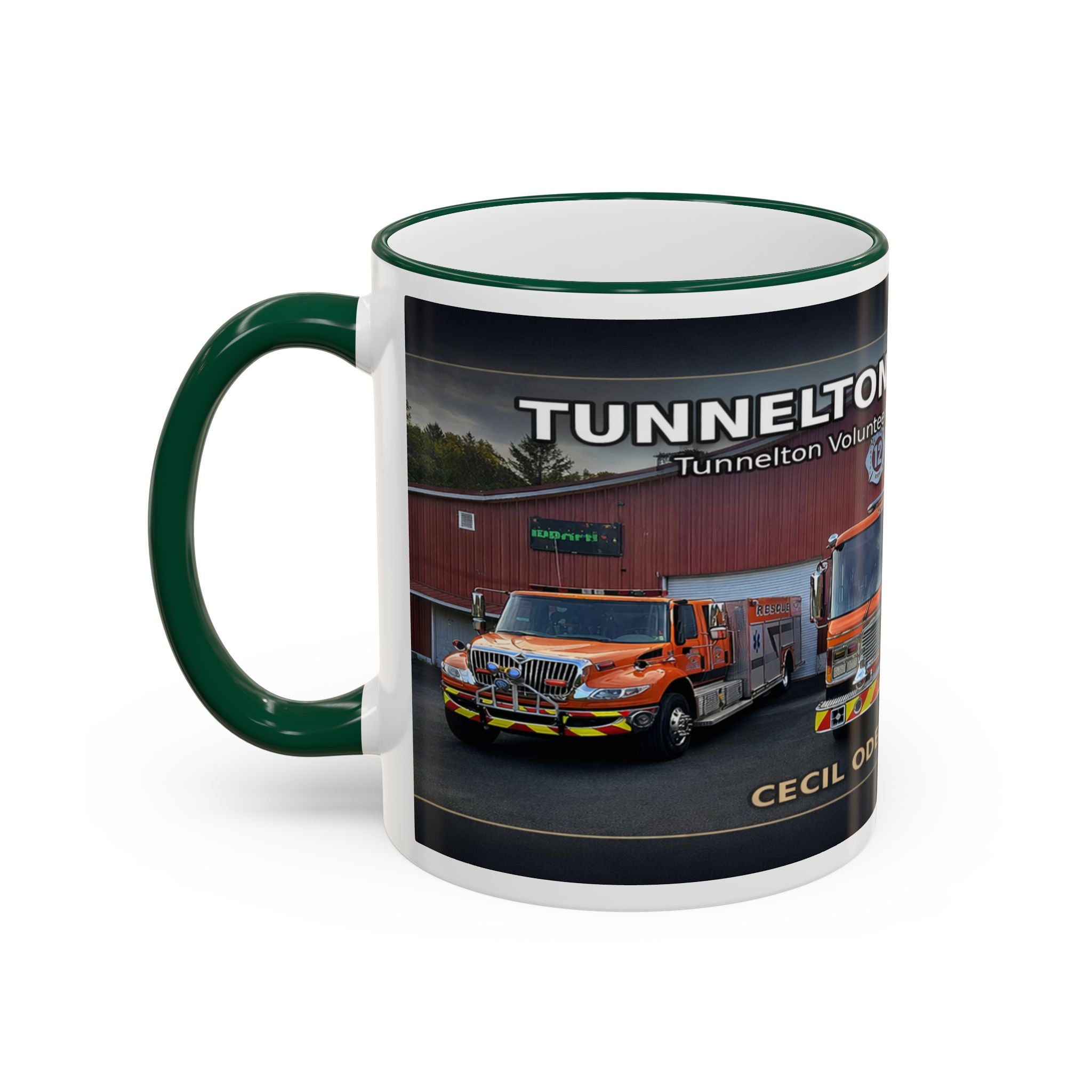 Fire Truck Photo Accent Rim Mug: "Cecil Odell Music" Volunteer Fire Department Tribute (11oz/15oz)