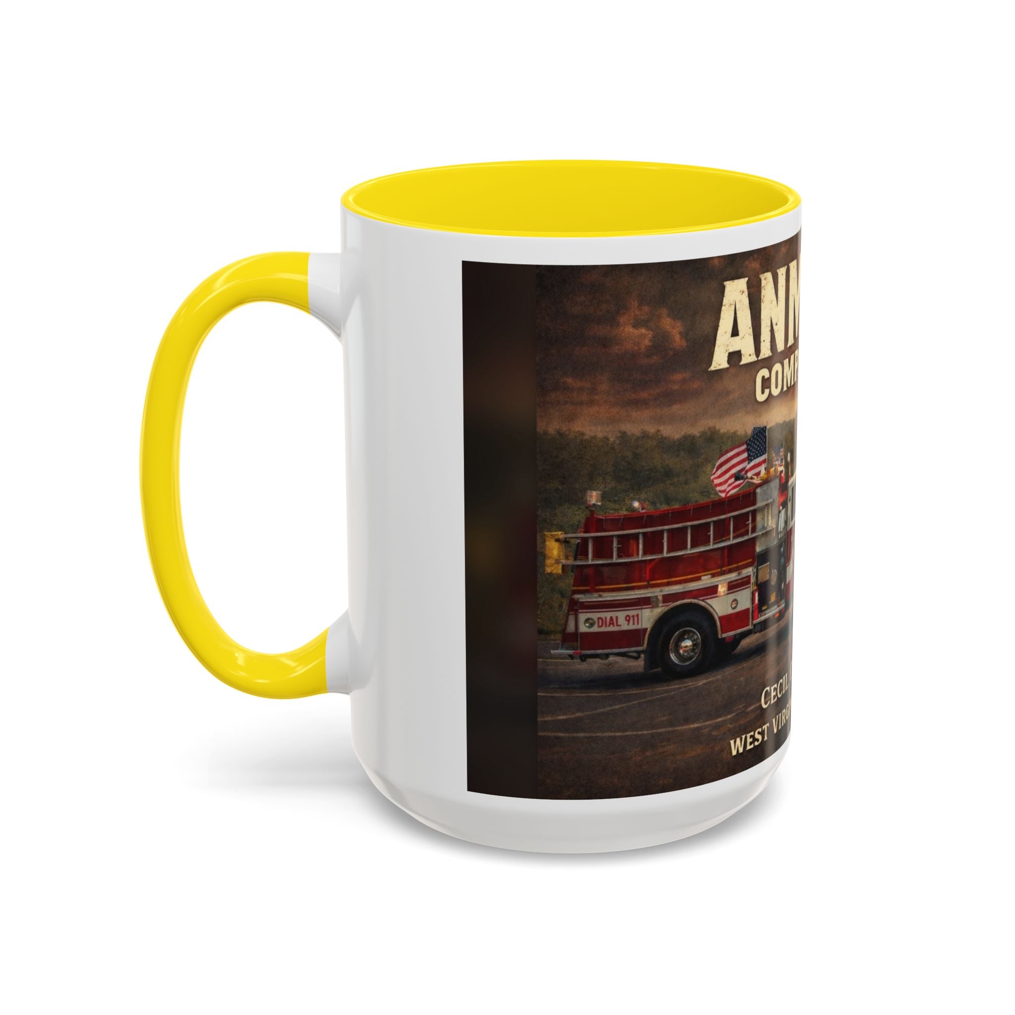 Anmoore Company One Firetruck Accent Coffee Mug: 'Hold That Line' West Virginia Country Music Tribute