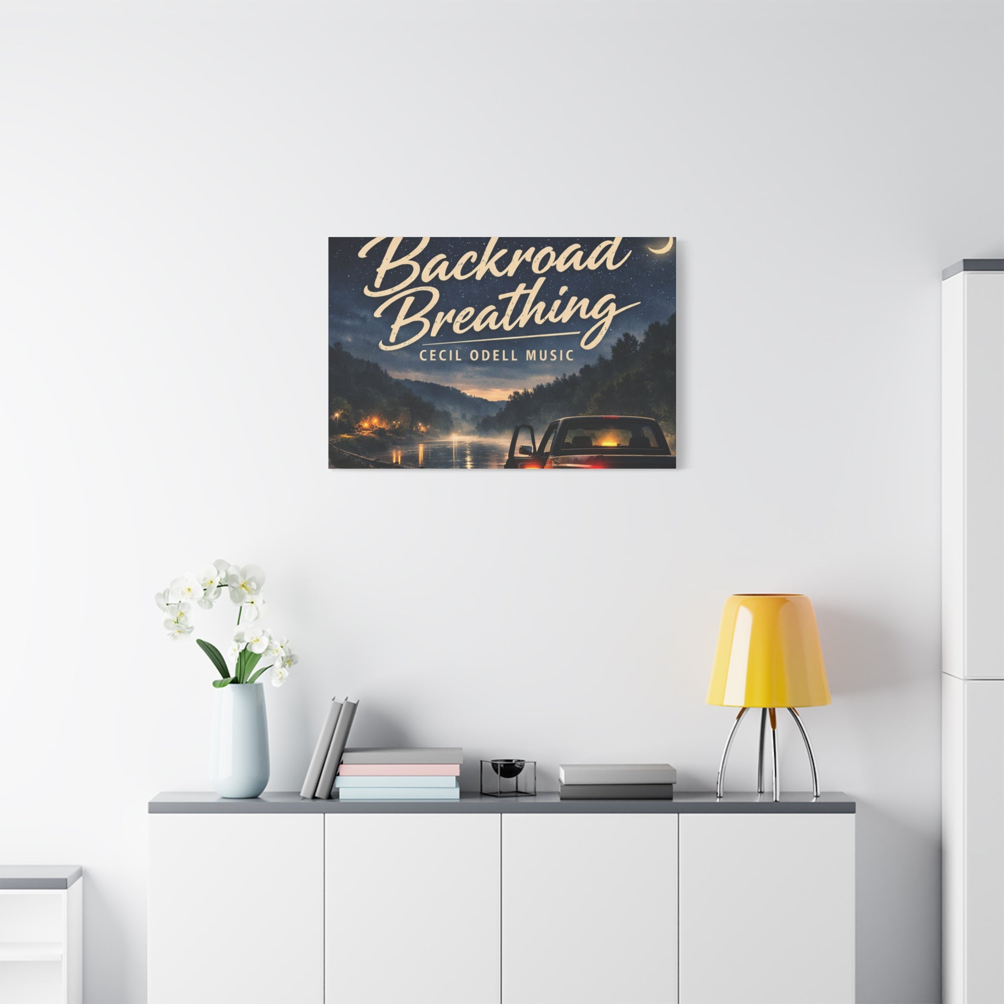 Backroad Breathing Matte Canvas Wall Art: Night Truck Landscape Music Print