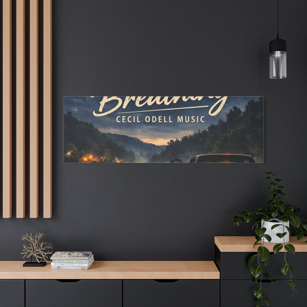 Backroad Breathing Matte Canvas Wall Art: Night Truck Landscape Music Print