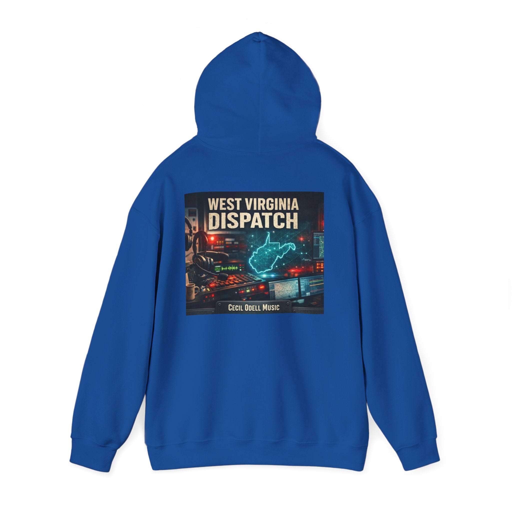 West Virginia Dispatch Hoodie: Retro Neon State Map & Eagle Graphic