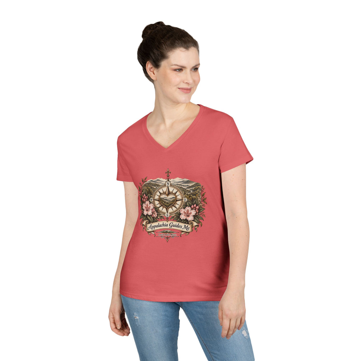 Appalachian Guide Floral Compass V-Neck Tee