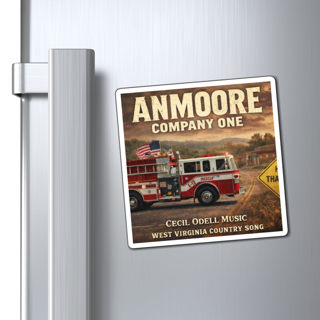 Fire Rescue Magnet: “Anmoore Company One” Vintage Firetruck Refrigerator Sticker