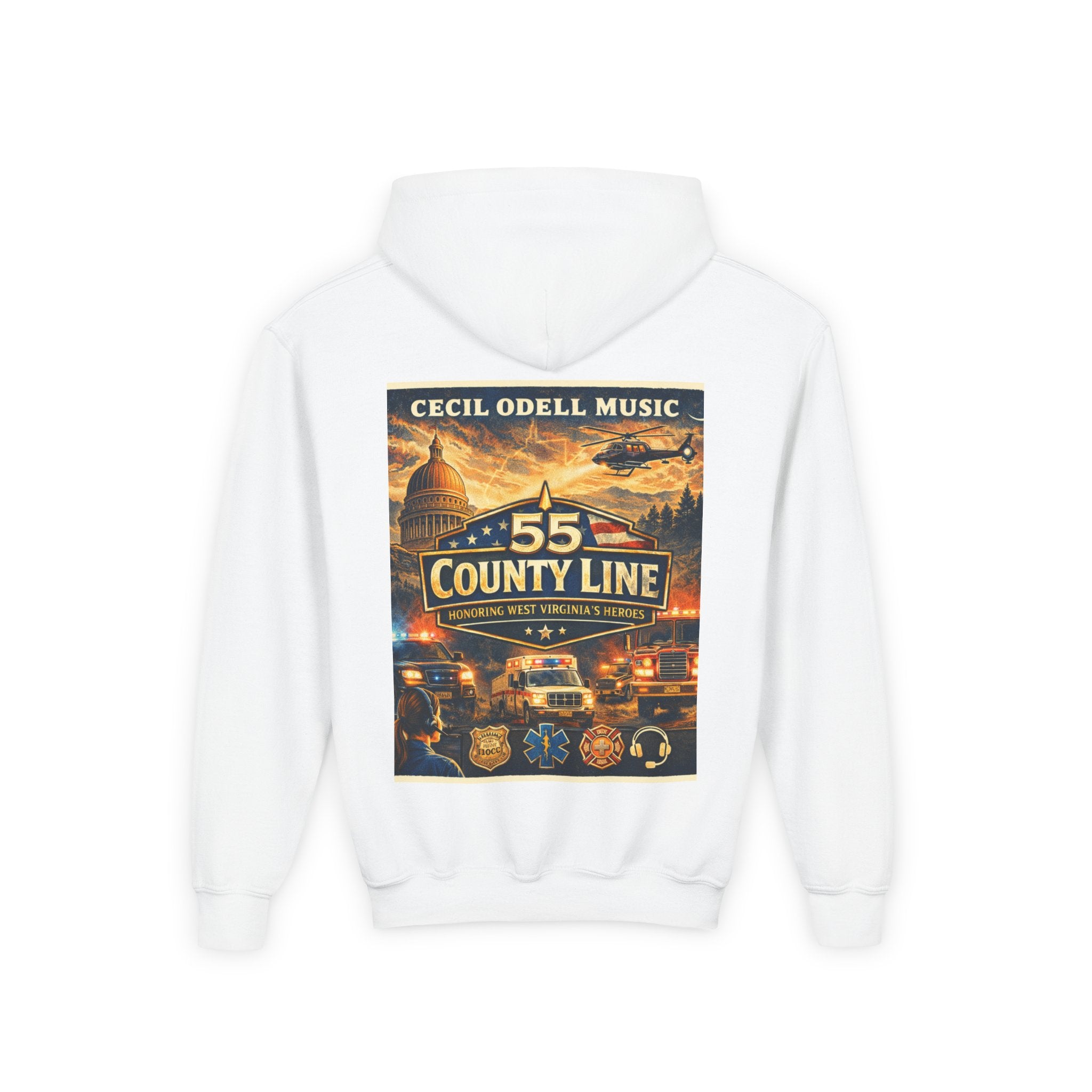 Youth Hoodie - '55 County Line' West Virginia Line Music Graphic Pullover