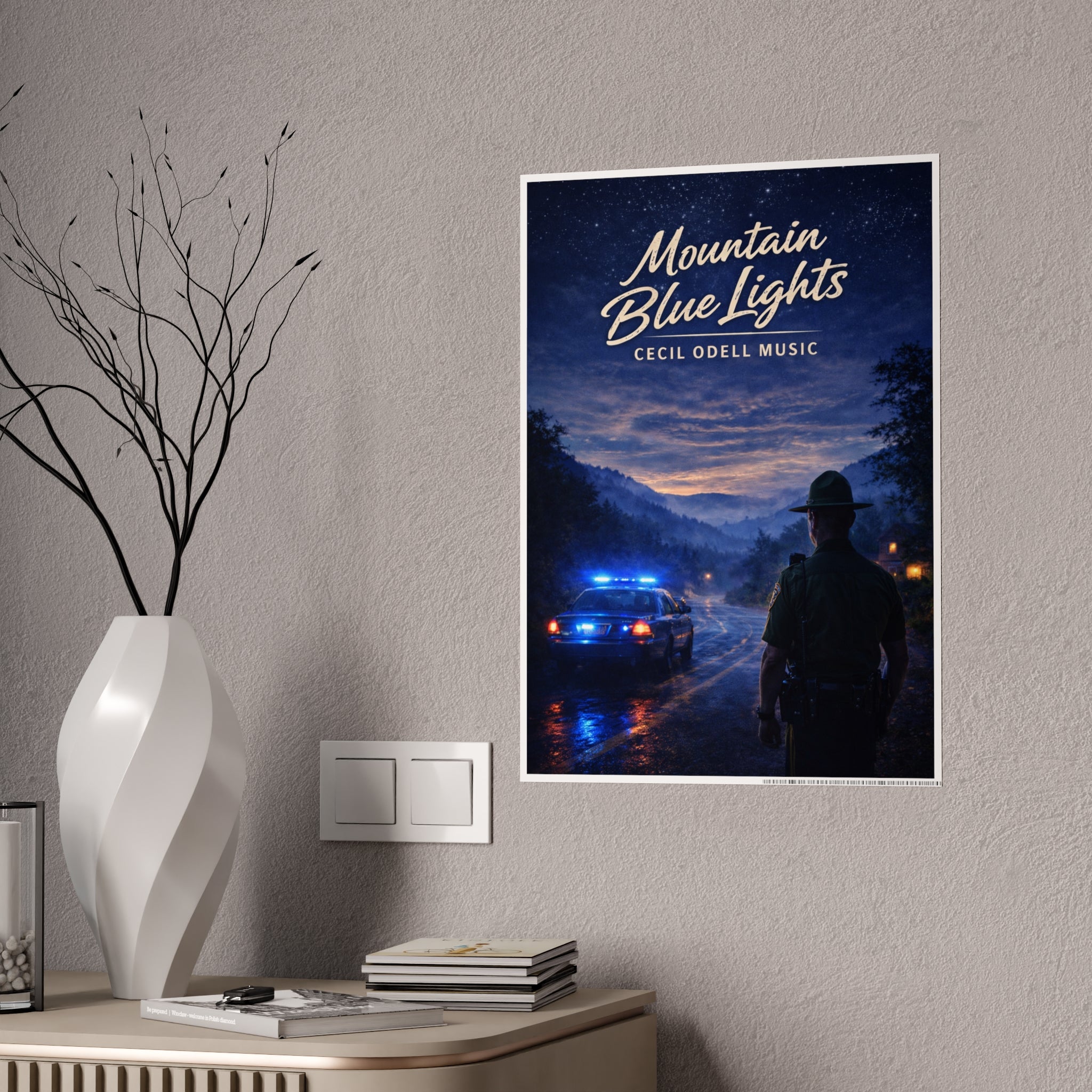 Poster: "Mountain Blue Lights" Movie-Style Gloss Art Print