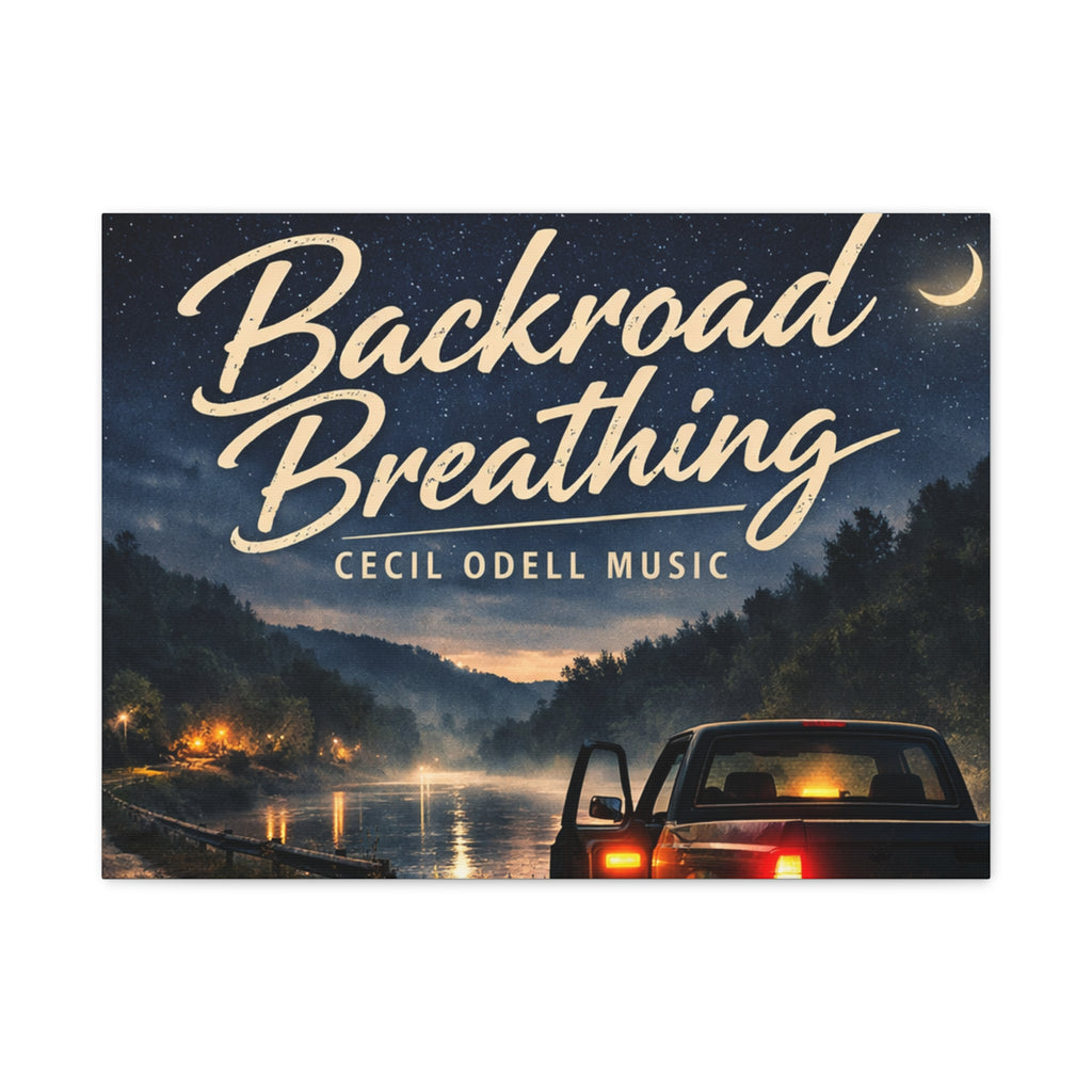 Backroad Breathing Matte Canvas Wall Art: Night Truck Landscape Music Print