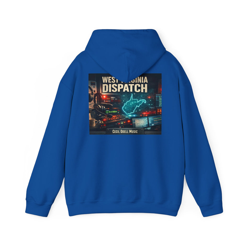 West Virginia Dispatch Hoodie: Retro Neon State Map & Eagle Graphic