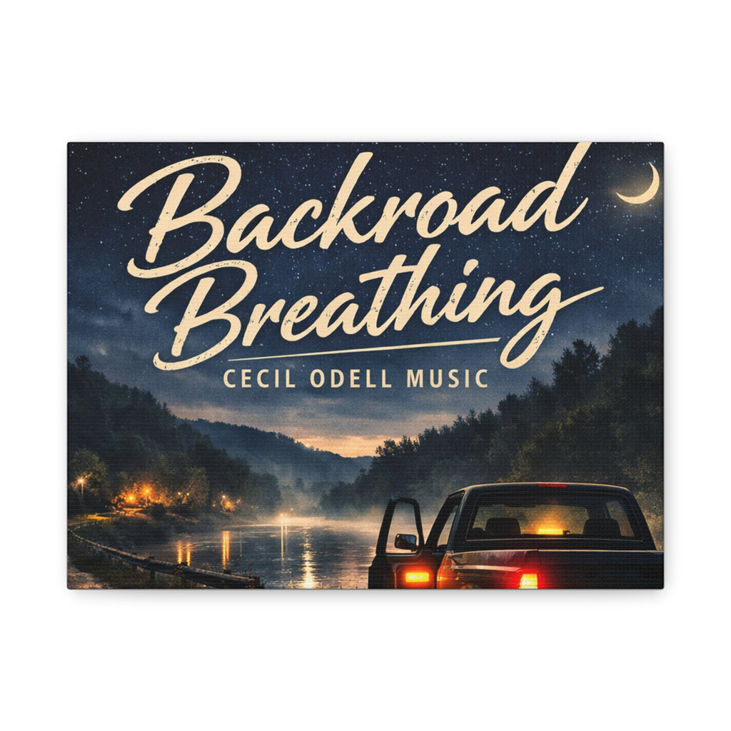 Backroad Breathing Matte Canvas Wall Art: Night Truck Landscape Music Print