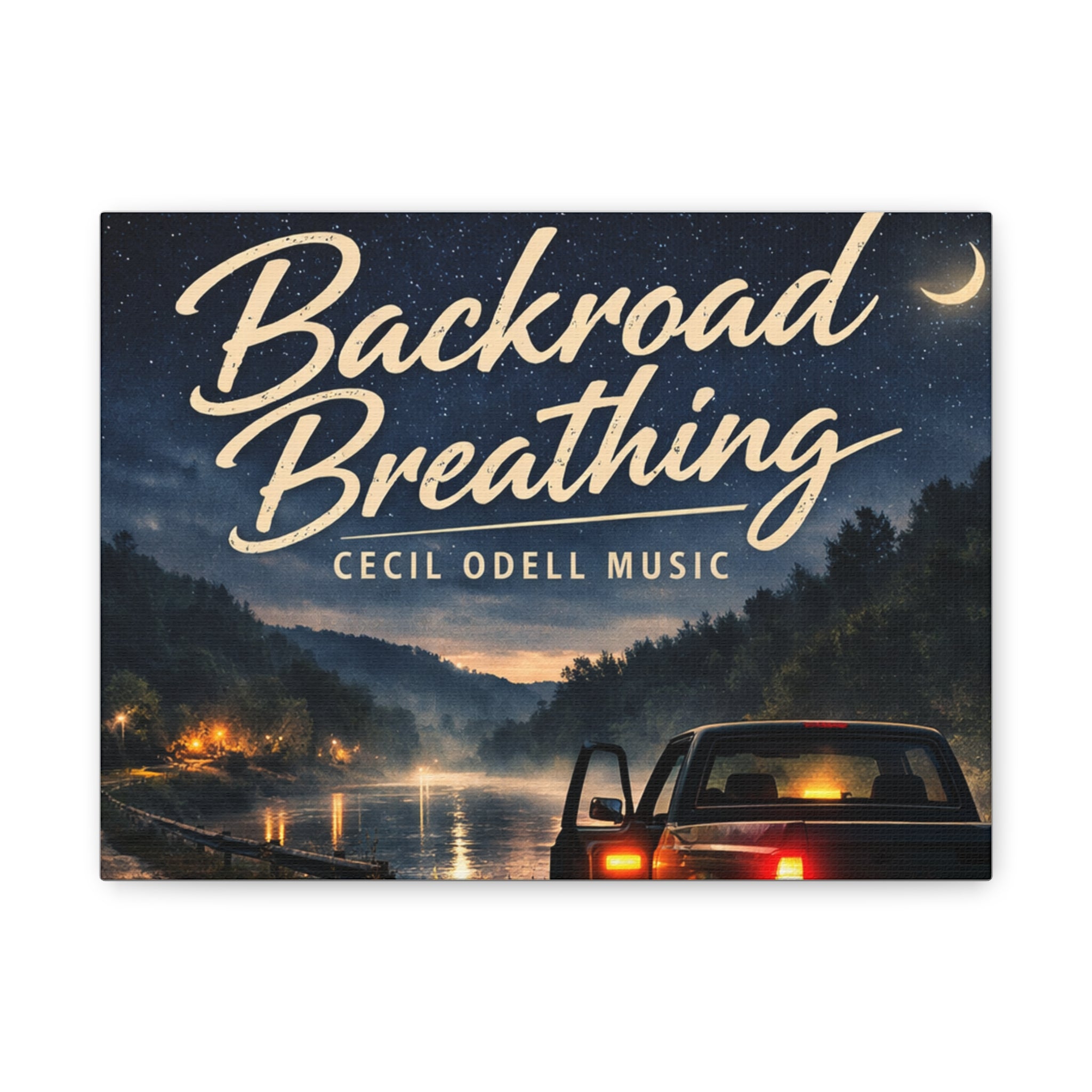 Backroad Breathing Matte Canvas Wall Art: Night Truck Landscape Music Print
