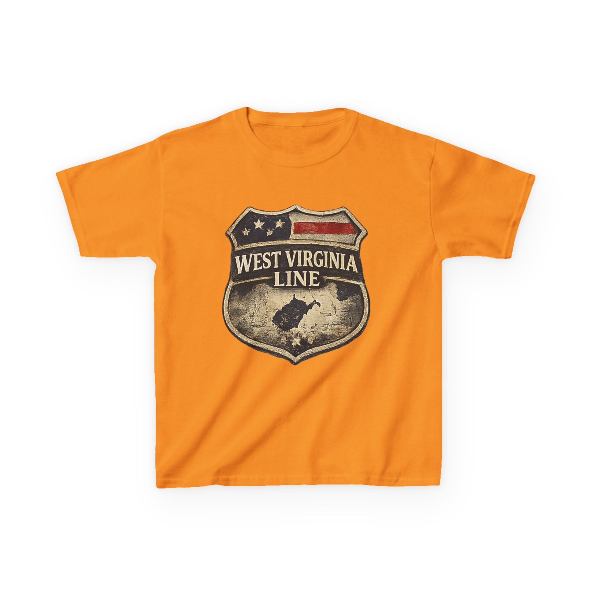 Kids T‑Shirt: Vintage West Virginia Line Badge with Eagle & American Flag