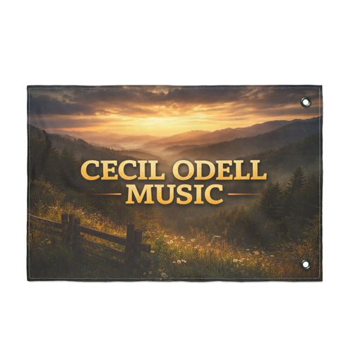 Cecil Odell Music Outdoor Double-Sided Flag: Sunset Mountain Banner for Musicians & Events
