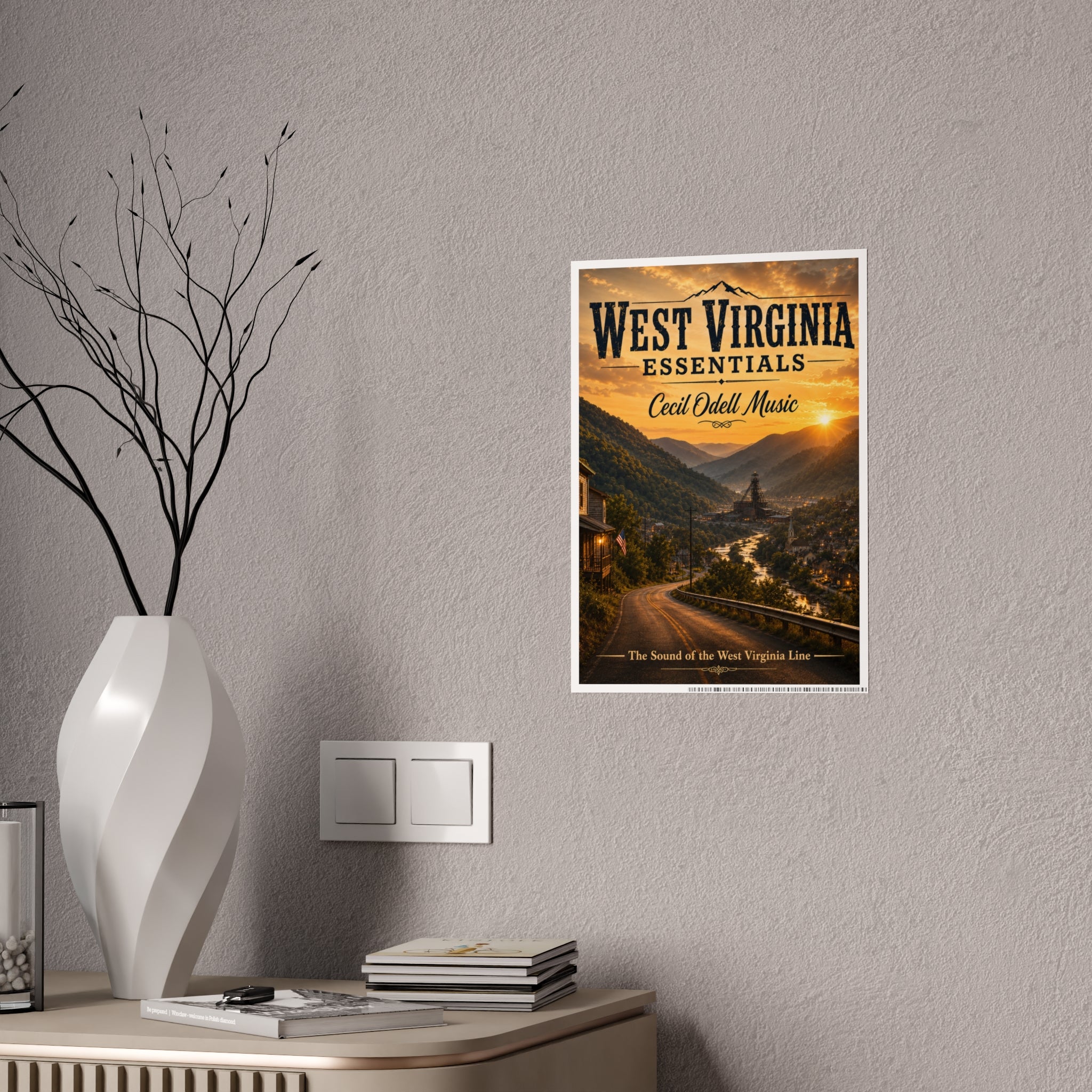West Virginia Essentials Vintage Sunset Poster — Cecil Odell Music Scenic Wall Art