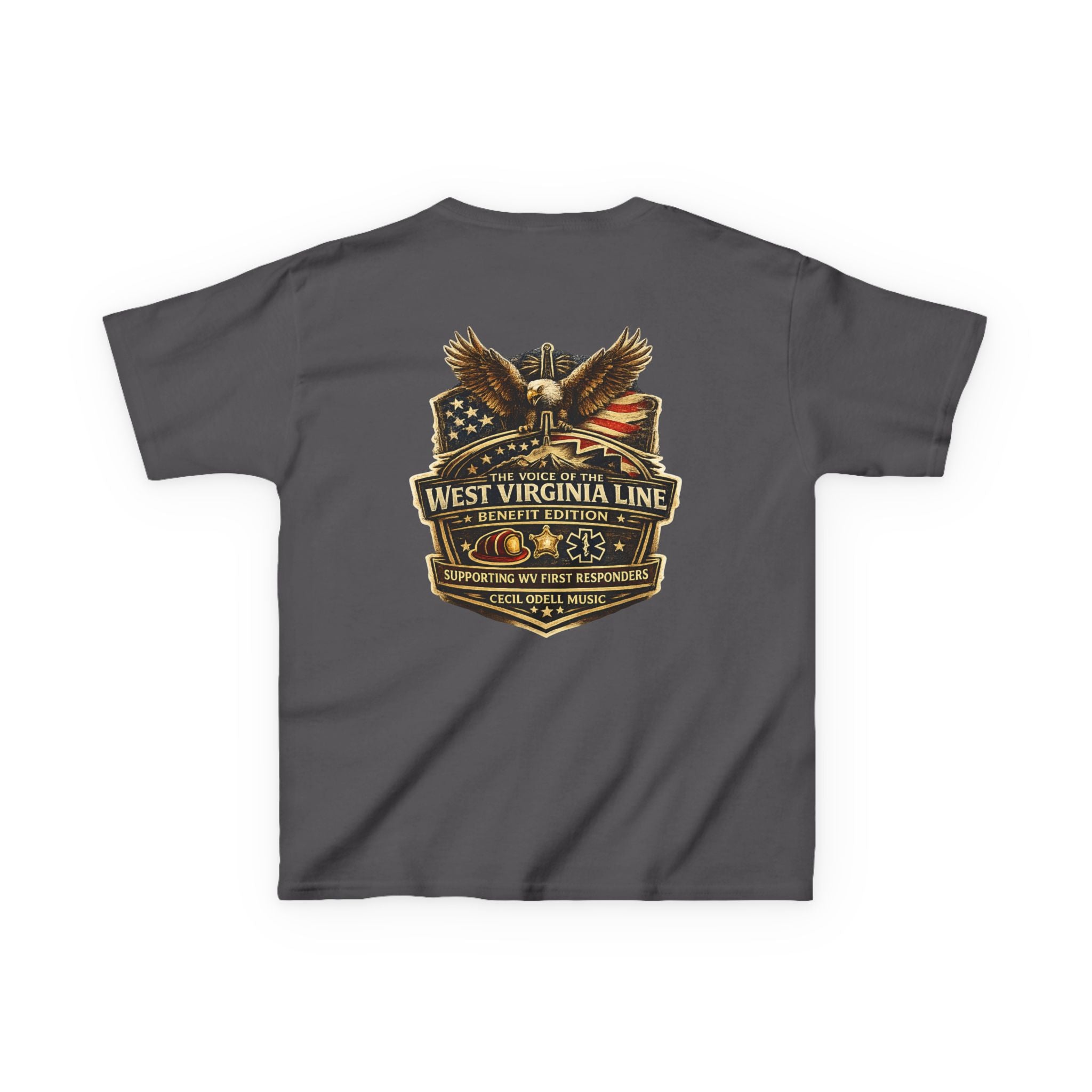 Kids T‑Shirt: Vintage West Virginia Line Badge with Eagle & American Flag