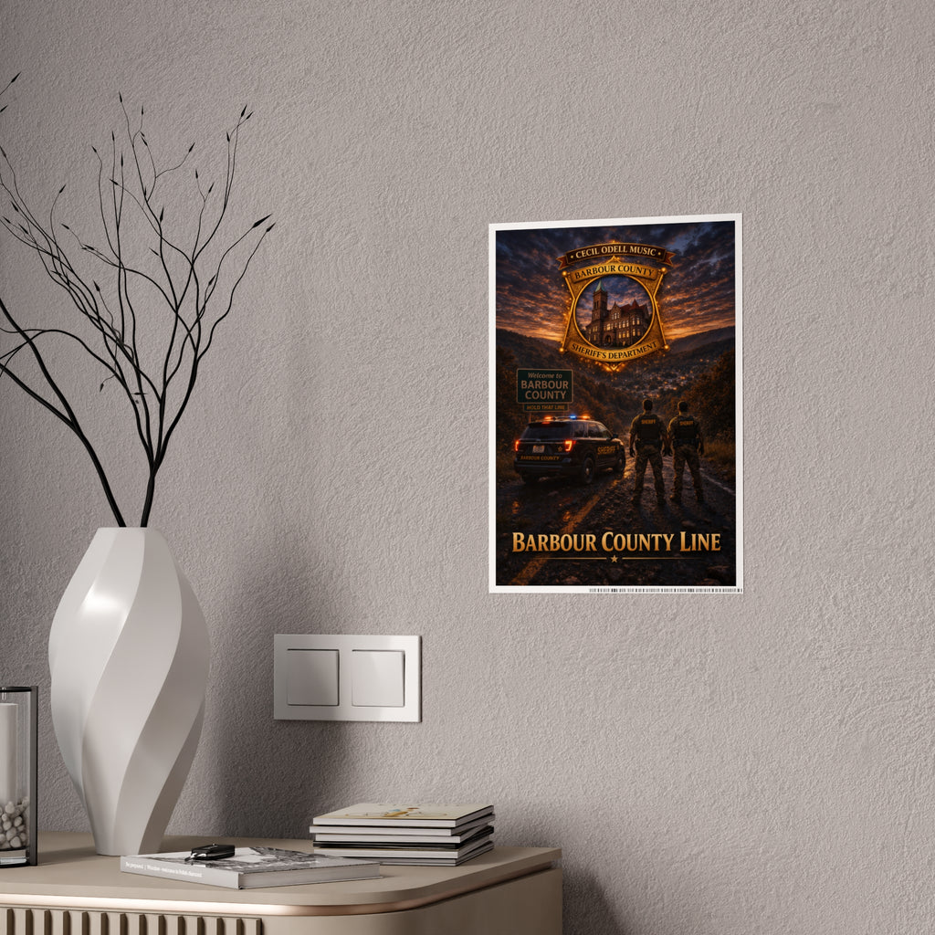 Barbour County Line Poster: Sheriff Badge & Patrol Nightscape Gloss Print