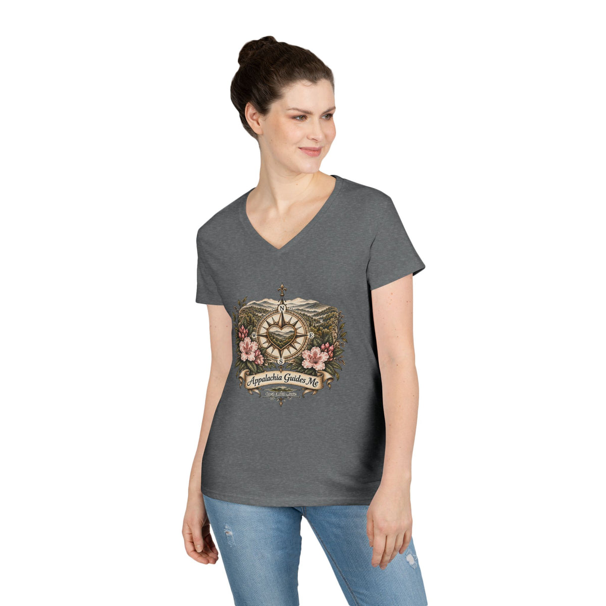 Appalachian Guide Floral Compass V-Neck Tee