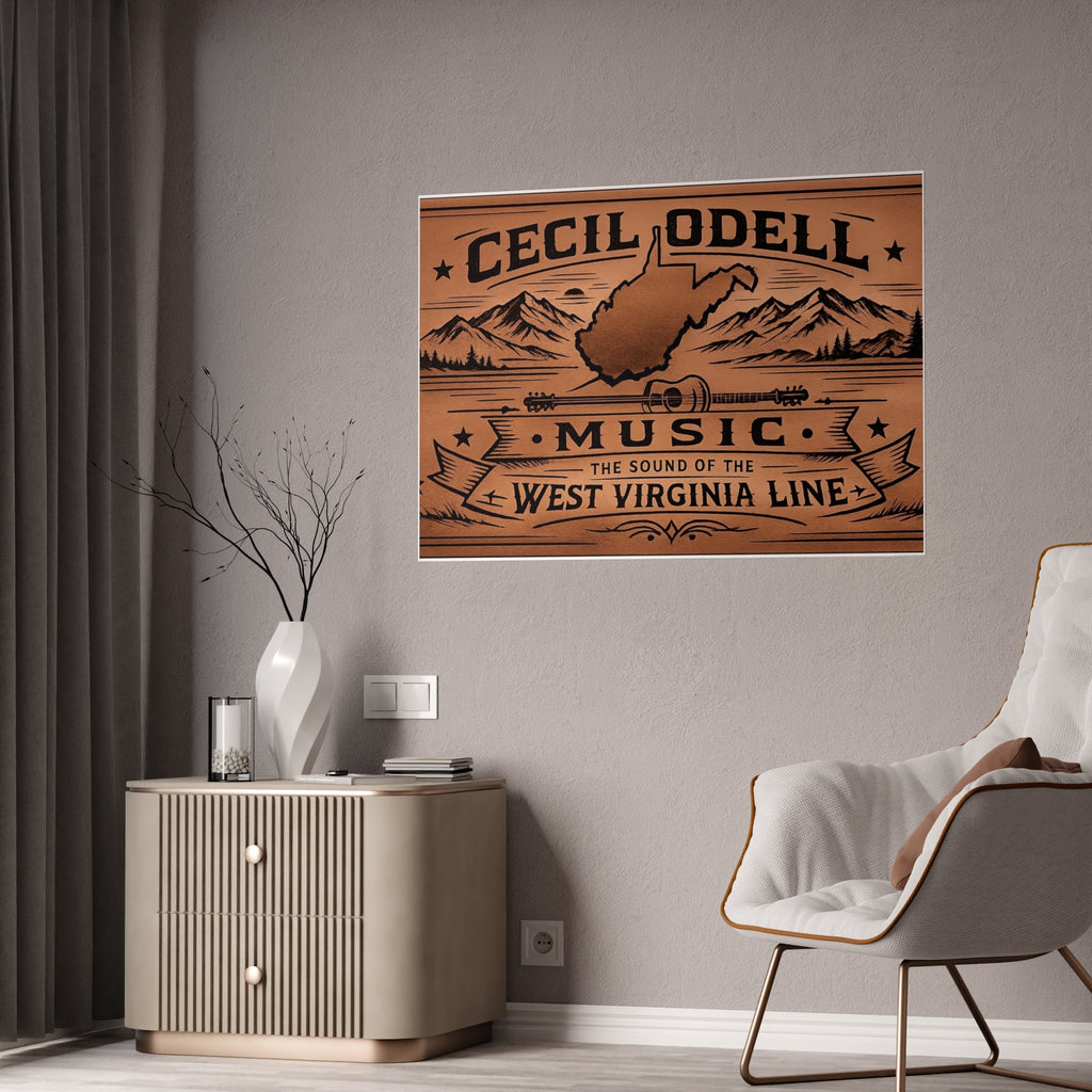 Cecil Odell Music Poster: 'The Sound of the West Virginia Line' Vintage Wood-Style Print