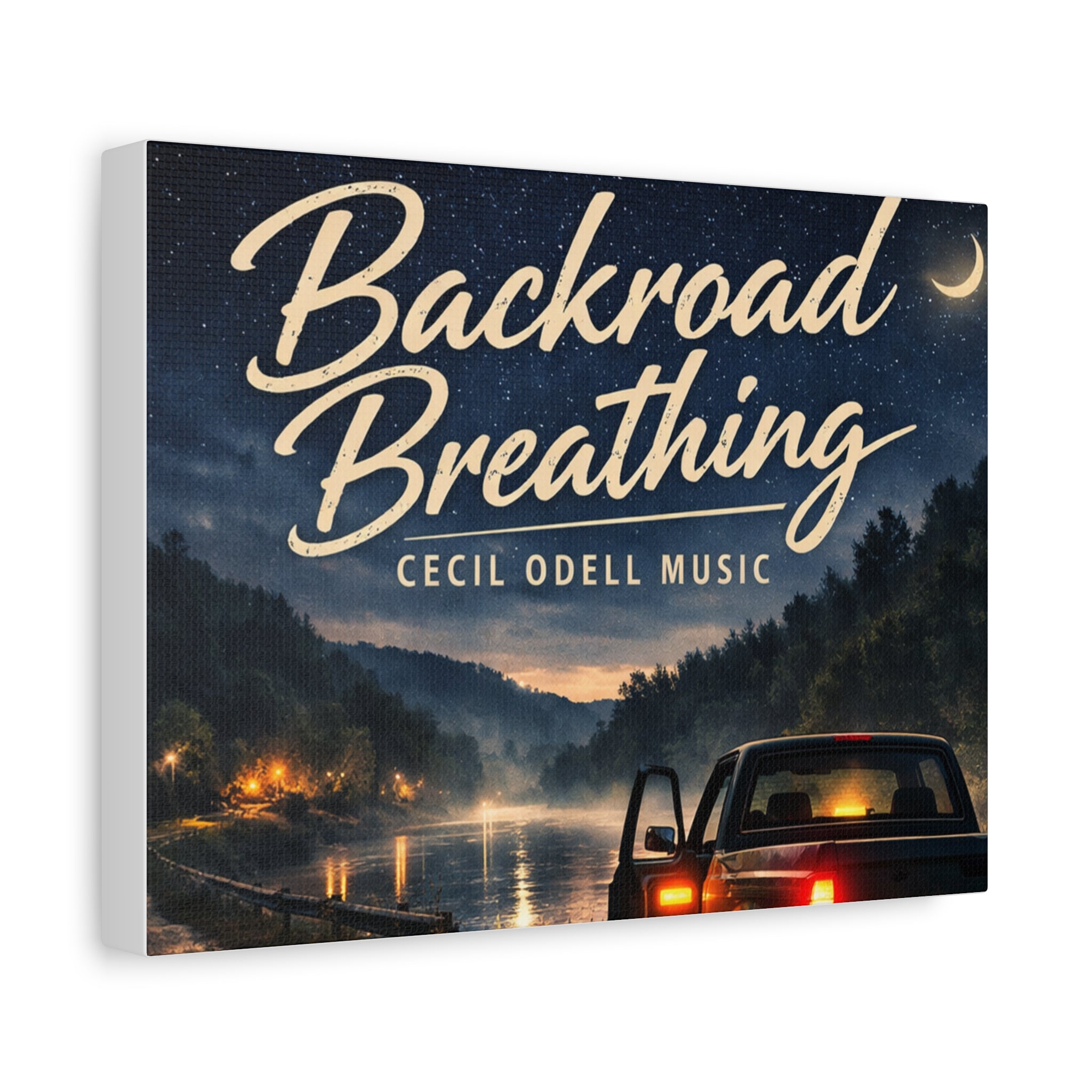 Backroad Breathing Matte Canvas Wall Art – Night Truck Landscape Music Print