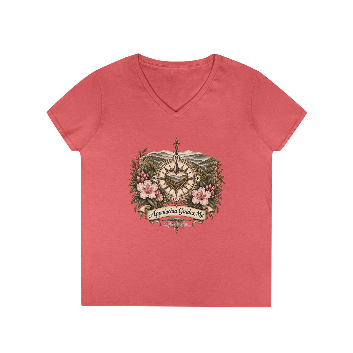 Appalachian Guide Floral Compass V-Neck Tee