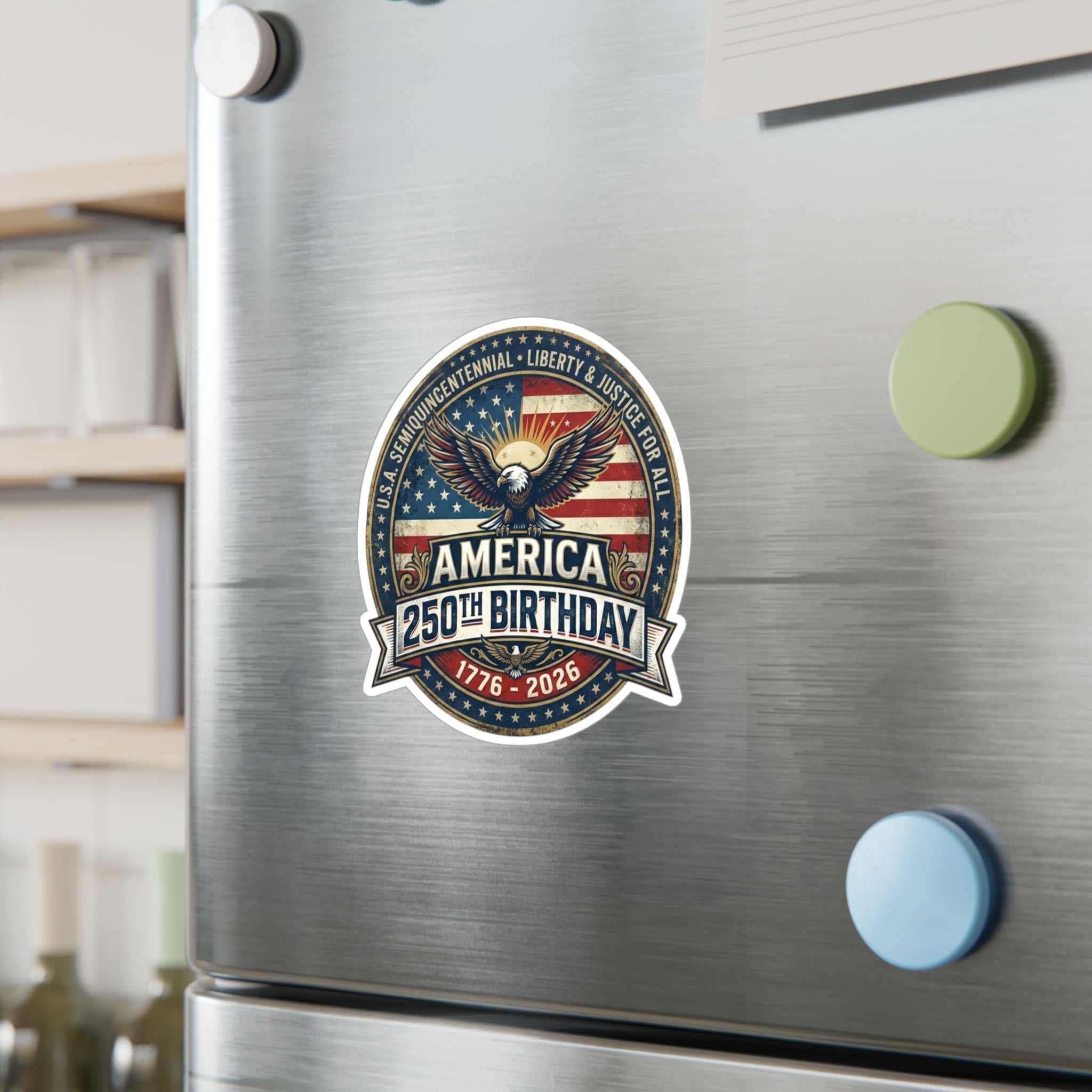 America 250th Birthday Kiss-Cut Vinyl Sticker: 1776, 2026 Patriotic Eagle Decal